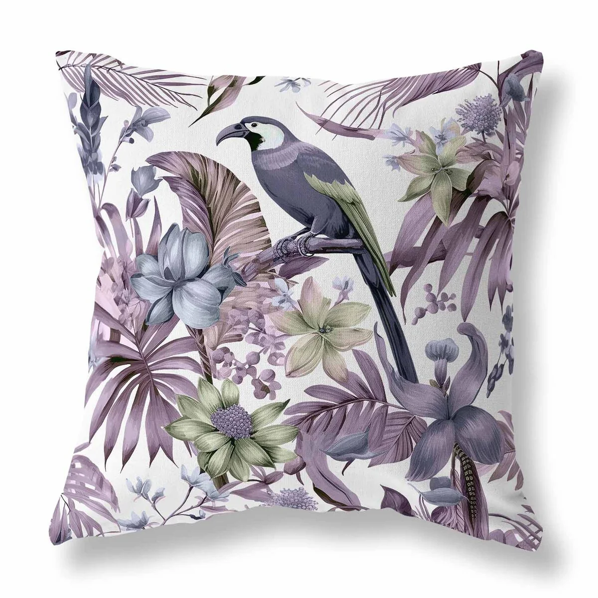 White And Purple Leafy Lyricist Indoor/Outdoor Throw Pillow Zipper
