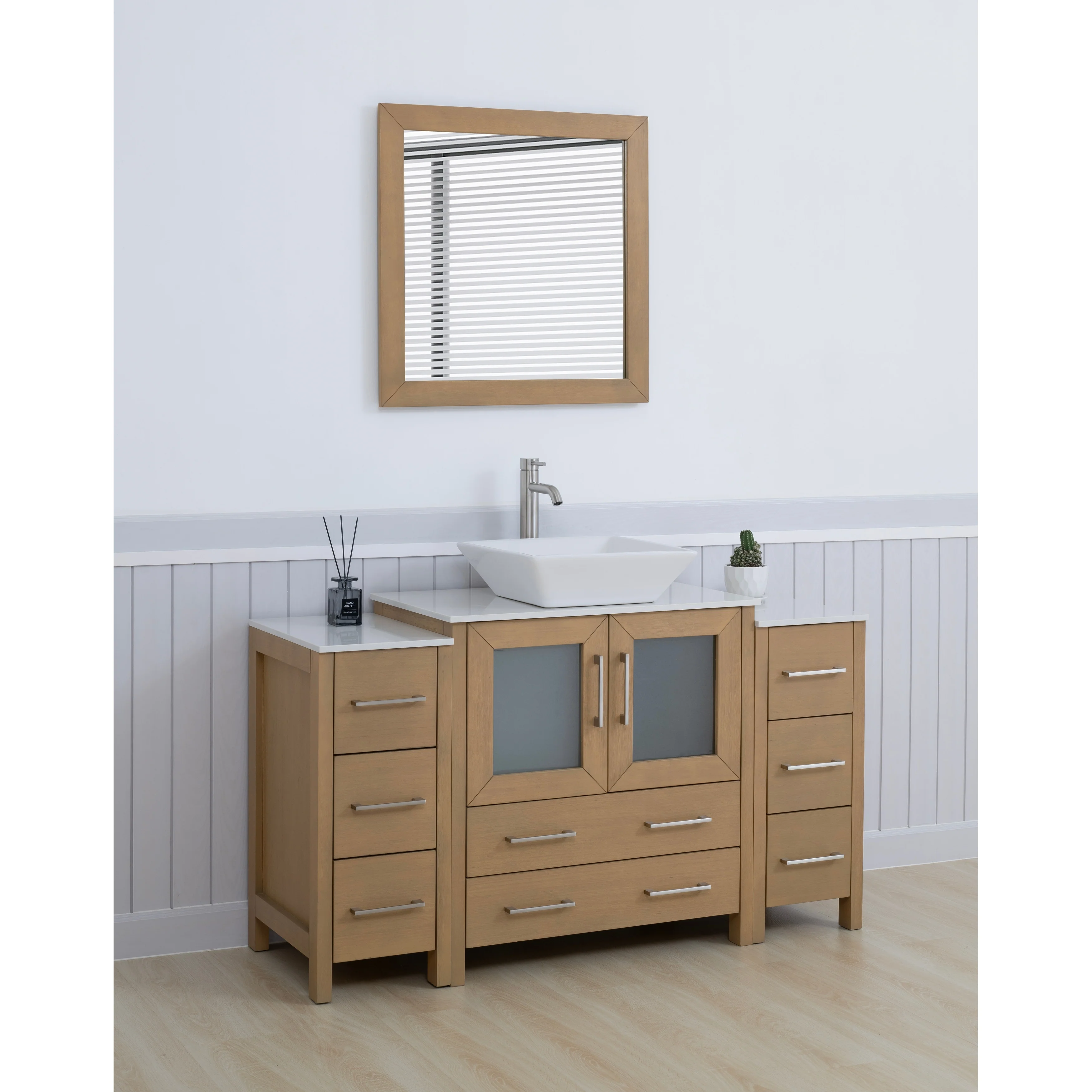 Vanity Art 54-inch Single Sink Bathroom Vanity Set with Engineered Marble Top and Free Mirror - 54 x 18.5 x 36 Inches