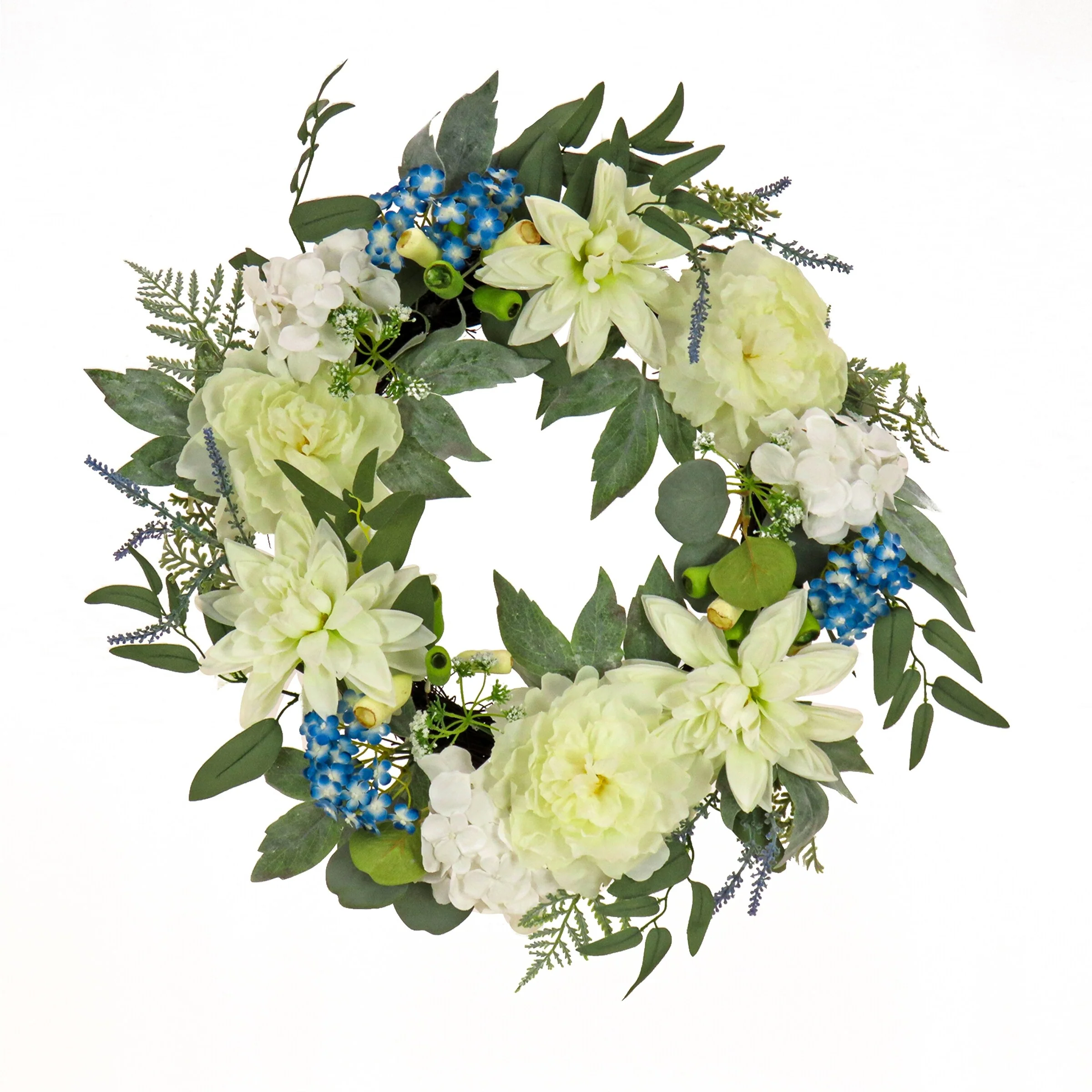 National Tree Company 24 inch Artificial Spring Wreath with Dahlia, Peony, and Hydrangea Blooms, Realistic Floral Decoration