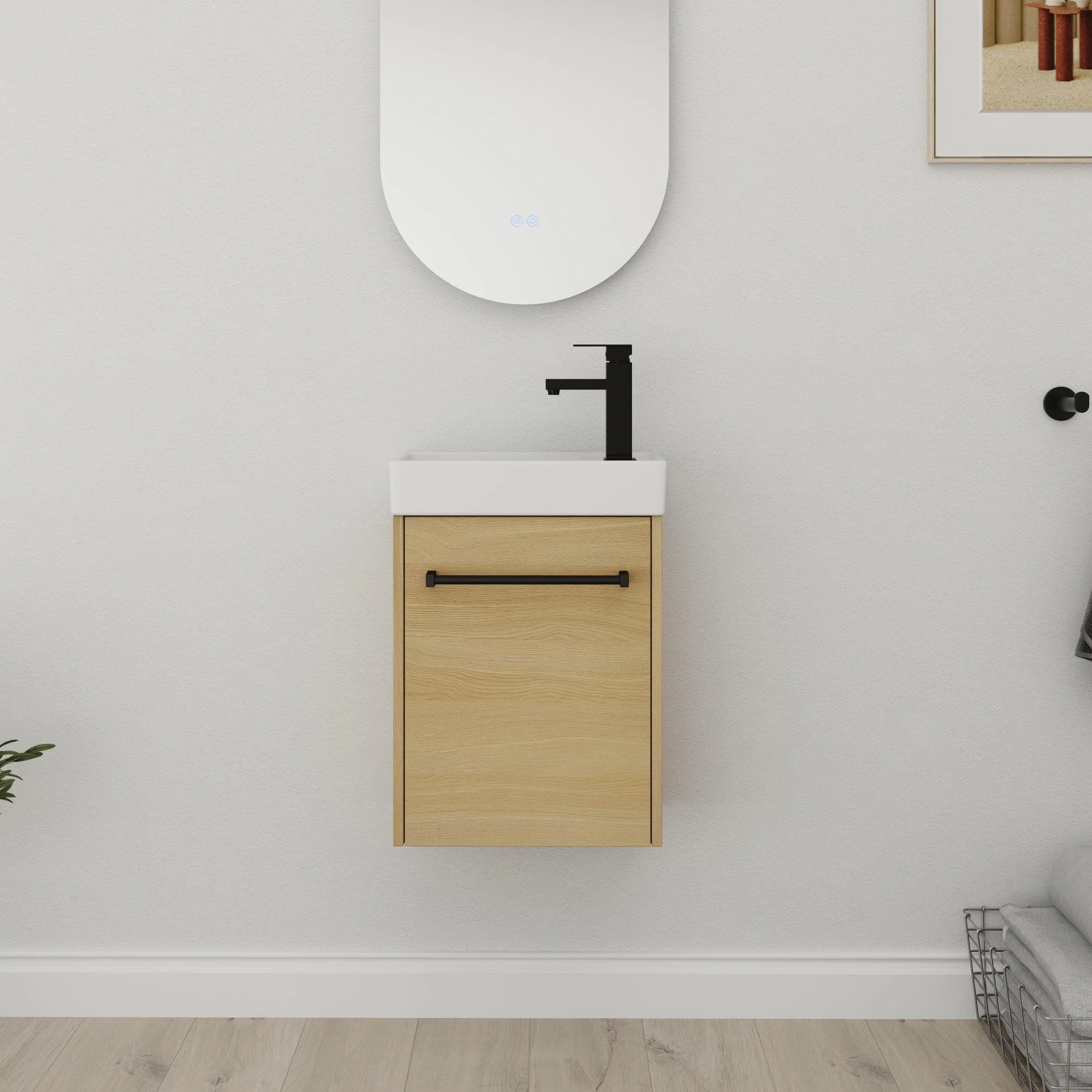 Bathroom Vanity With Sink In 16/18 Inch, Floating Bathroom Vanity With Soft Close Door