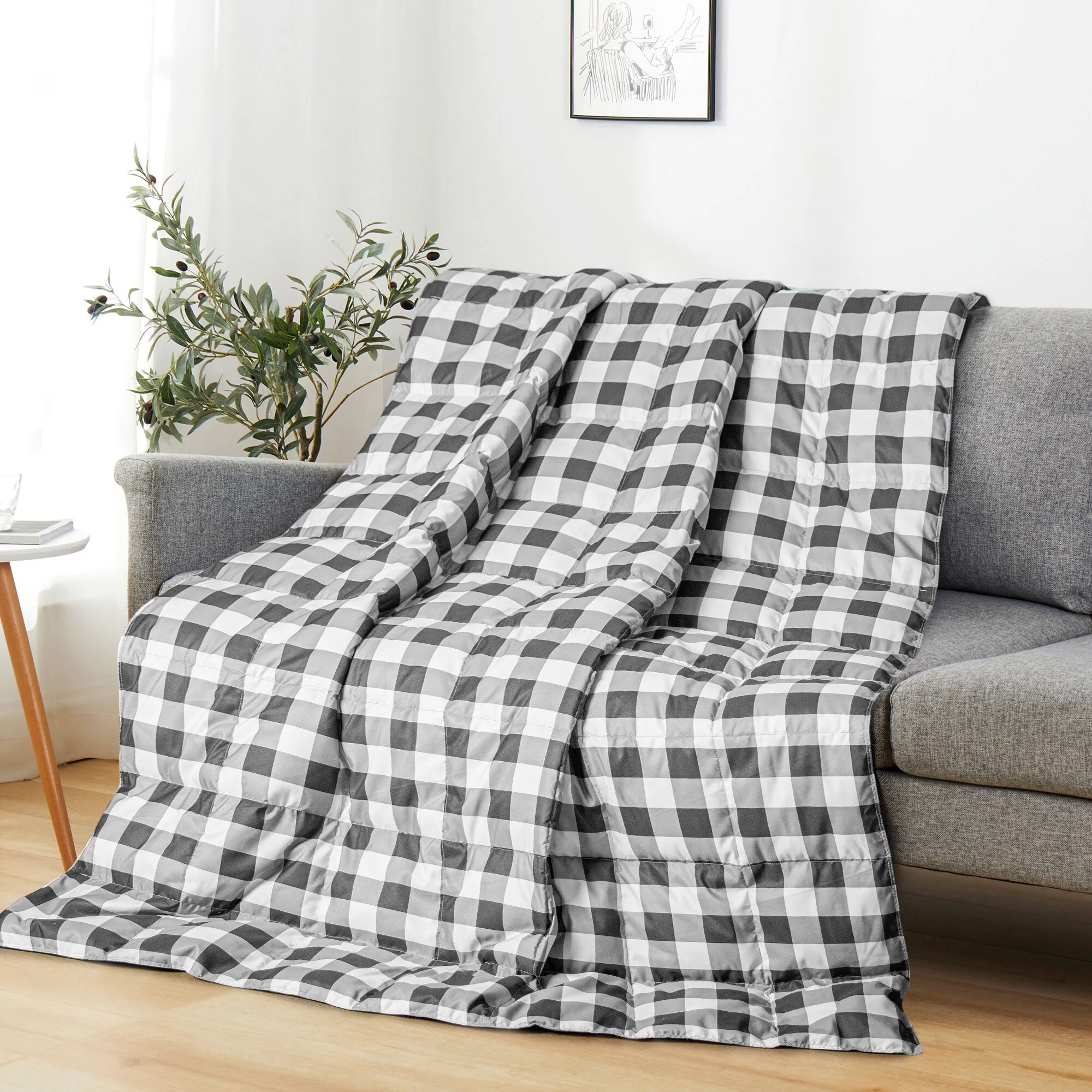 Indoor/Outdoor Throw Blanket with Natural Down and Ultra Feather Fill