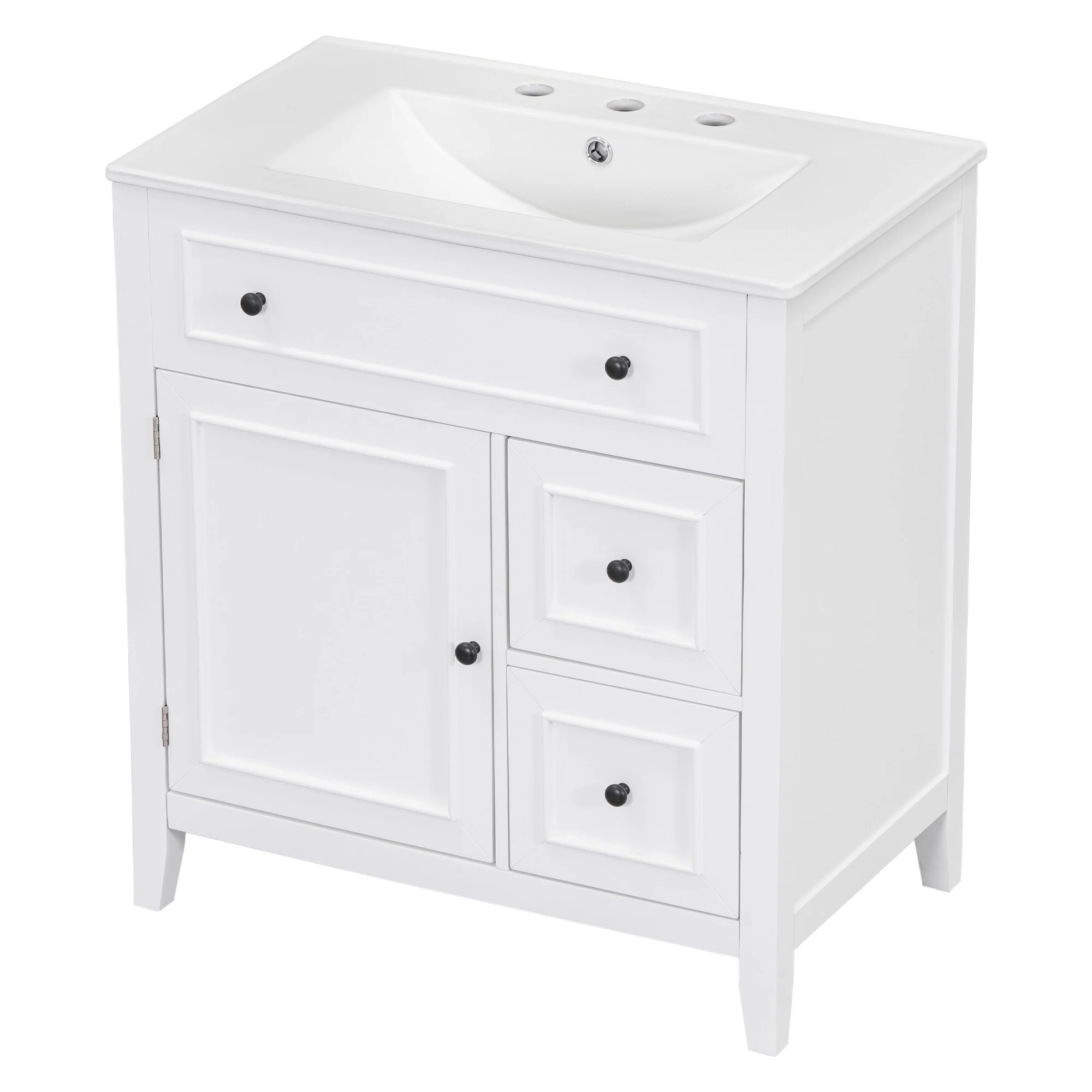 30'' Solid Wood Bathroom Vanity with Cabinet, 2 Drawers, and Ceramic Sink