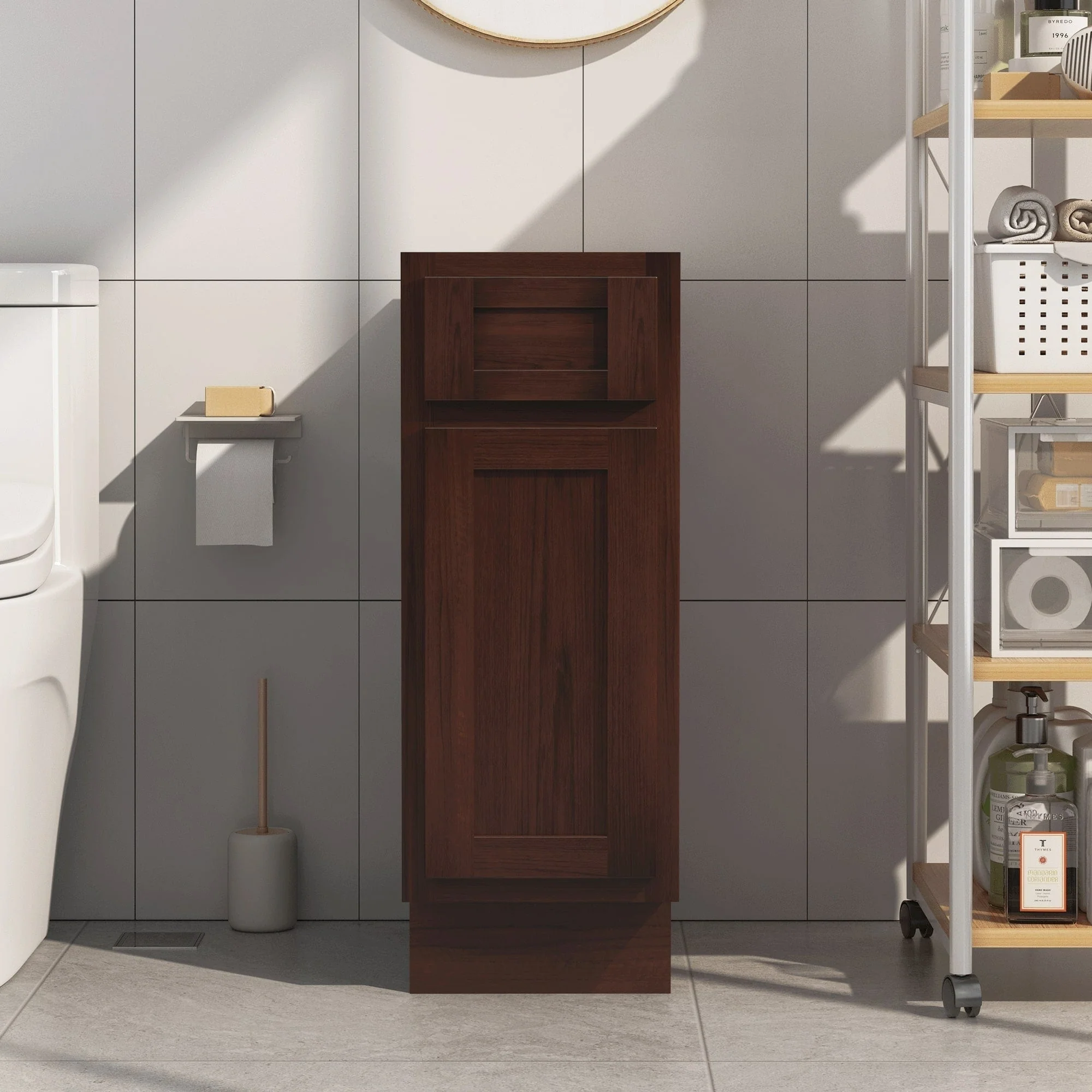 Vanity Art 12 Inch Bathroom Vanity Base Cabinet Single Right Offset Solid Wood Small Bathroom Storage Floor Cabinet