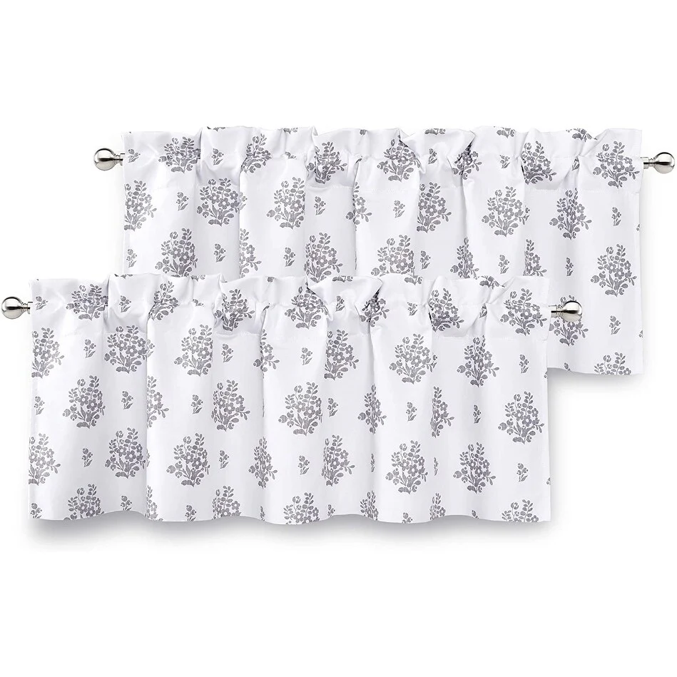 DriftAway Rina Vintage Floral Botanical Pattern Lined Rod Pocket Window Curtain Valance 2 Pack - 52