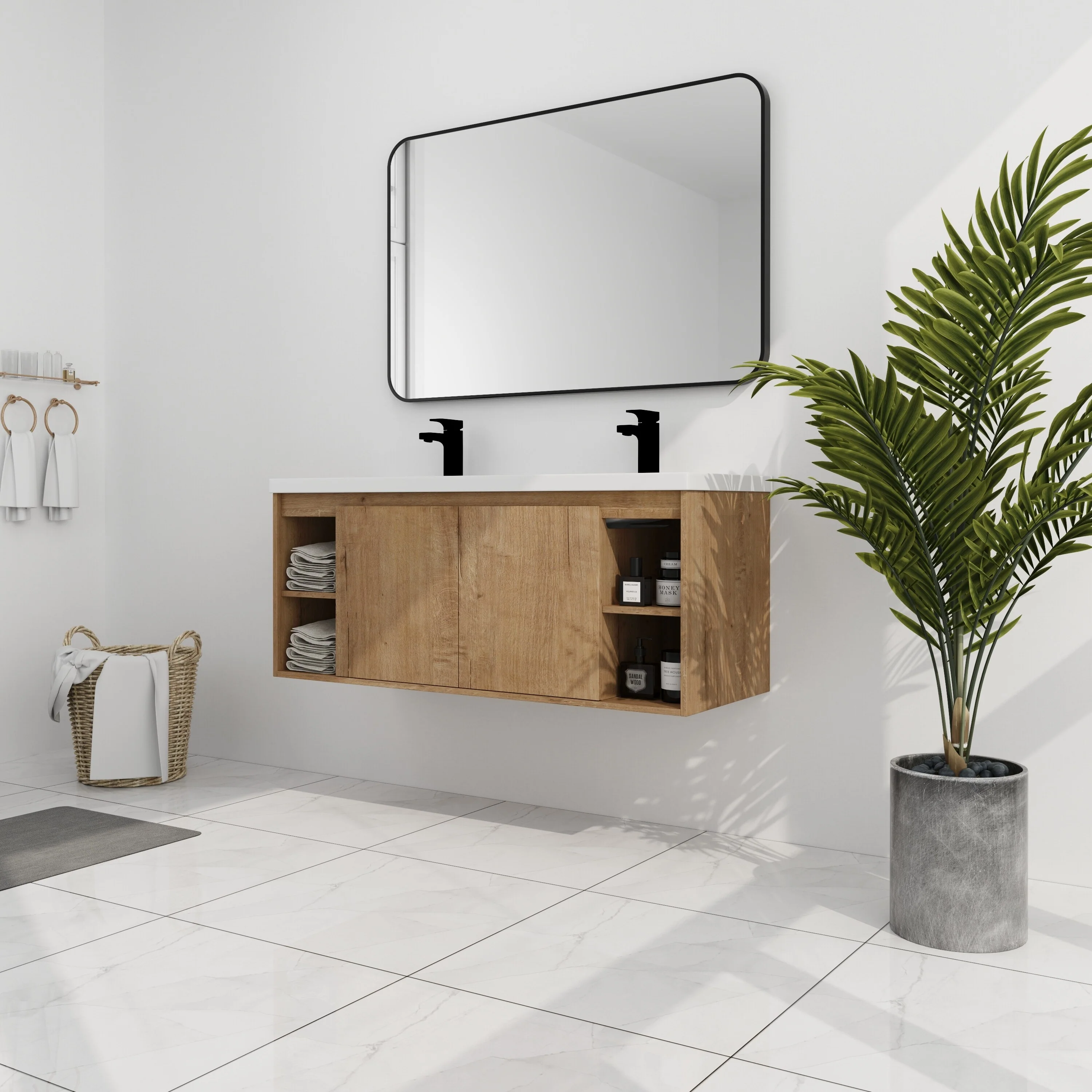 BNK Double Sink Bathroom Vanity in 48 Inch,Bathroom Cabinet with Soft Close Doors&Shelves