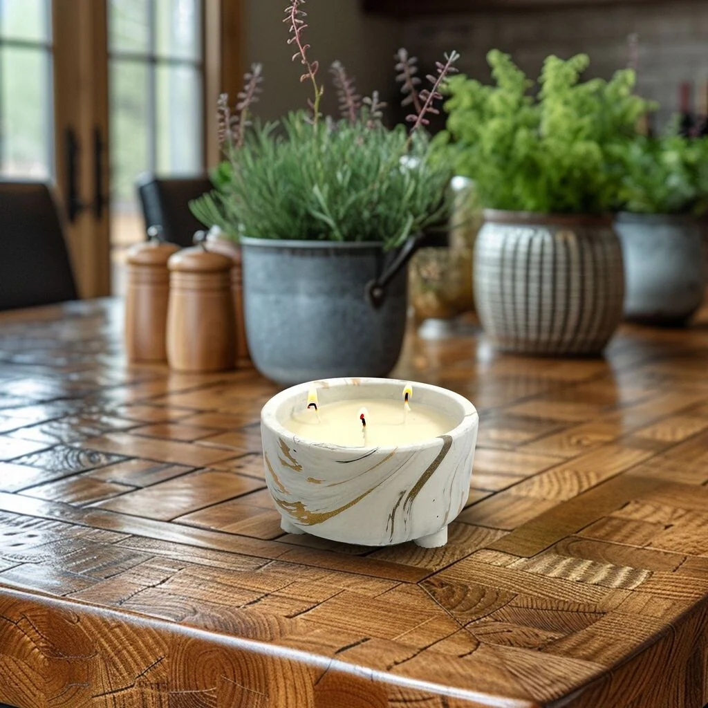 11 oz White and Gold Marbled Candle Bowl