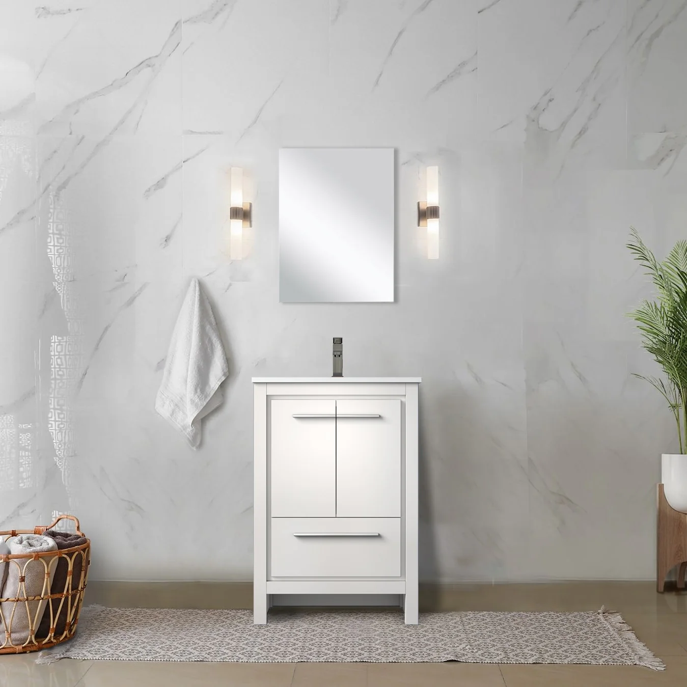 Lafarre Bath Vanity Cultured Marble Top, Sink and Rose Gold Faucet