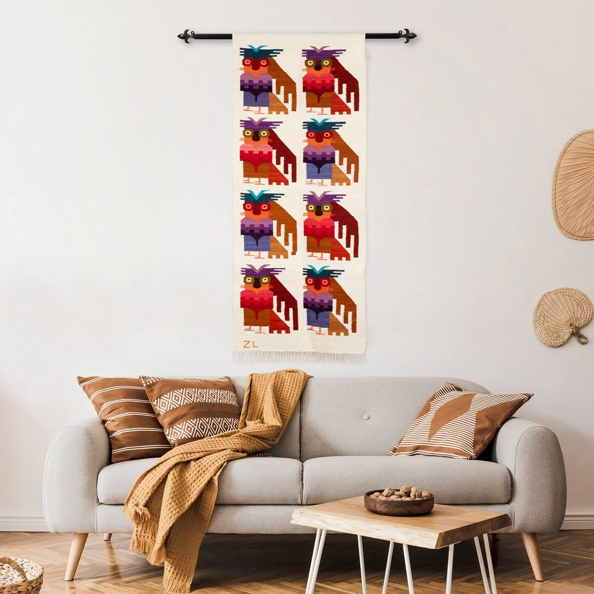 Novica Handmade Andean Owls Wool Blend Tapestry