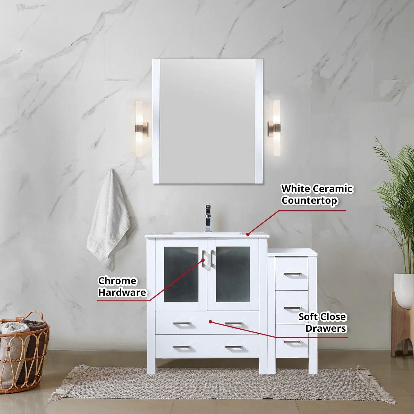 Volez Bath Vanity with Side Cabinet and Mirror