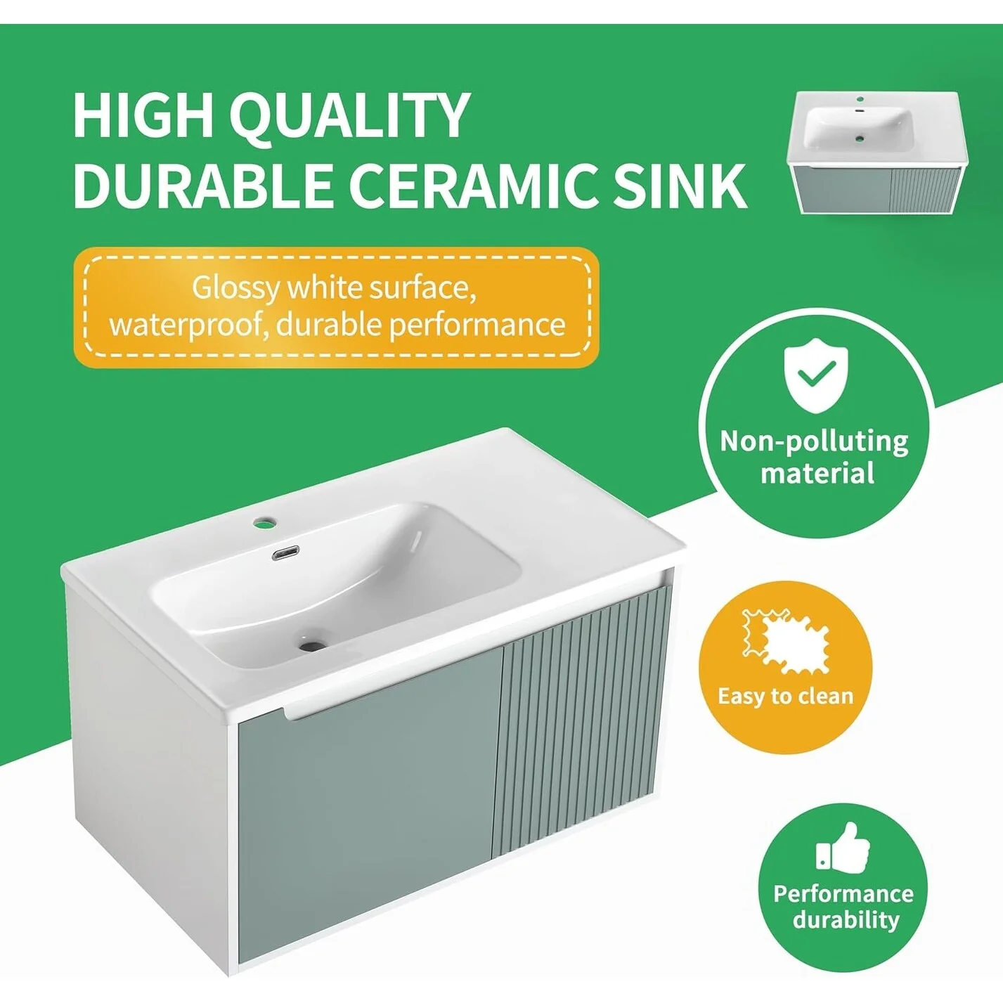 BNK 28/ 32/36/40 Inch Single Sink Bathroom Vanity with Soft Close Door, Modern Floating Vanity