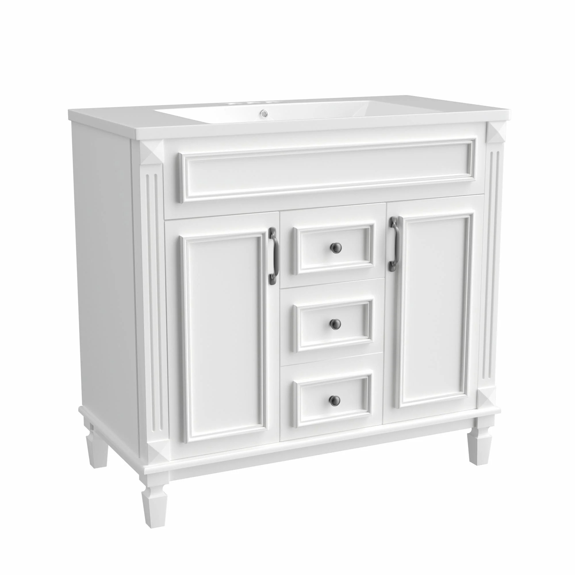 36'' Modern Bathroom Vanity with Top Sink, Soft-Closing Doors, and Drawers
