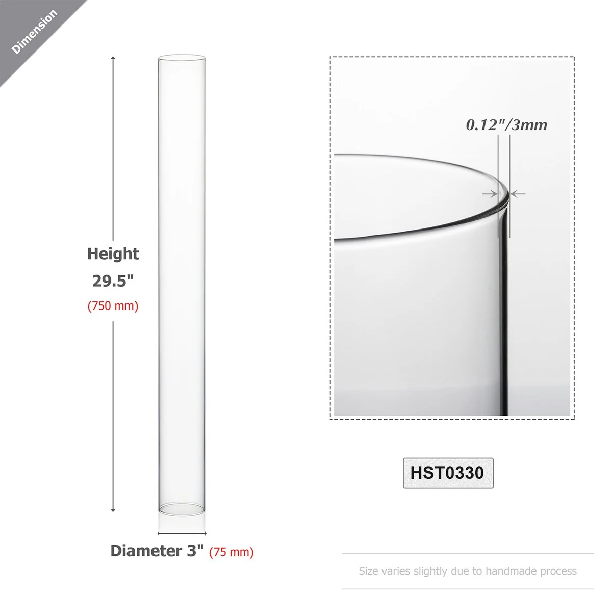 Clear Glass Cylinder Hurricane Chimney Tube, Candle Cover - 1 Piece