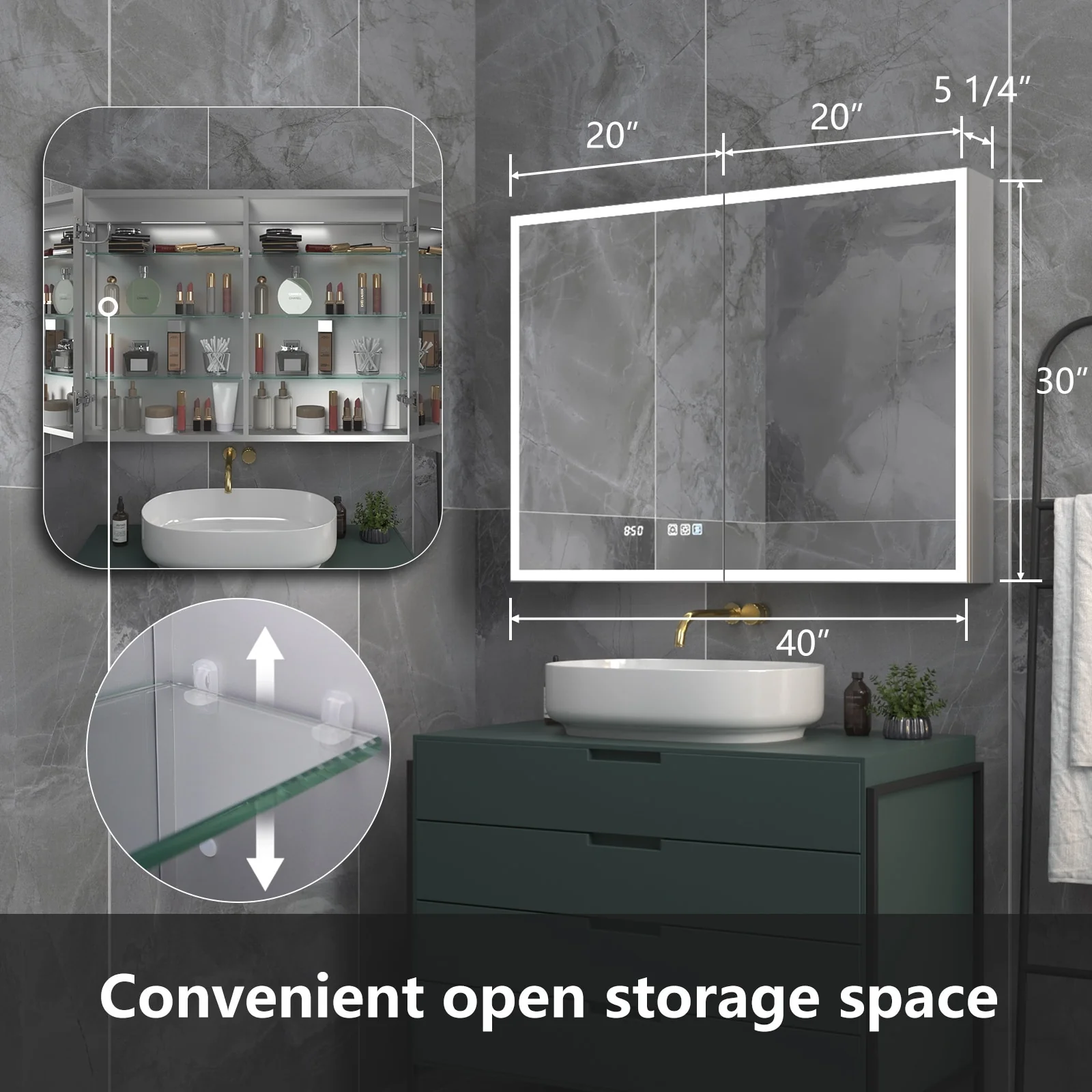 ExBrite Led Lighted Medicine Cabinet Recessed or Surface with Mirrors