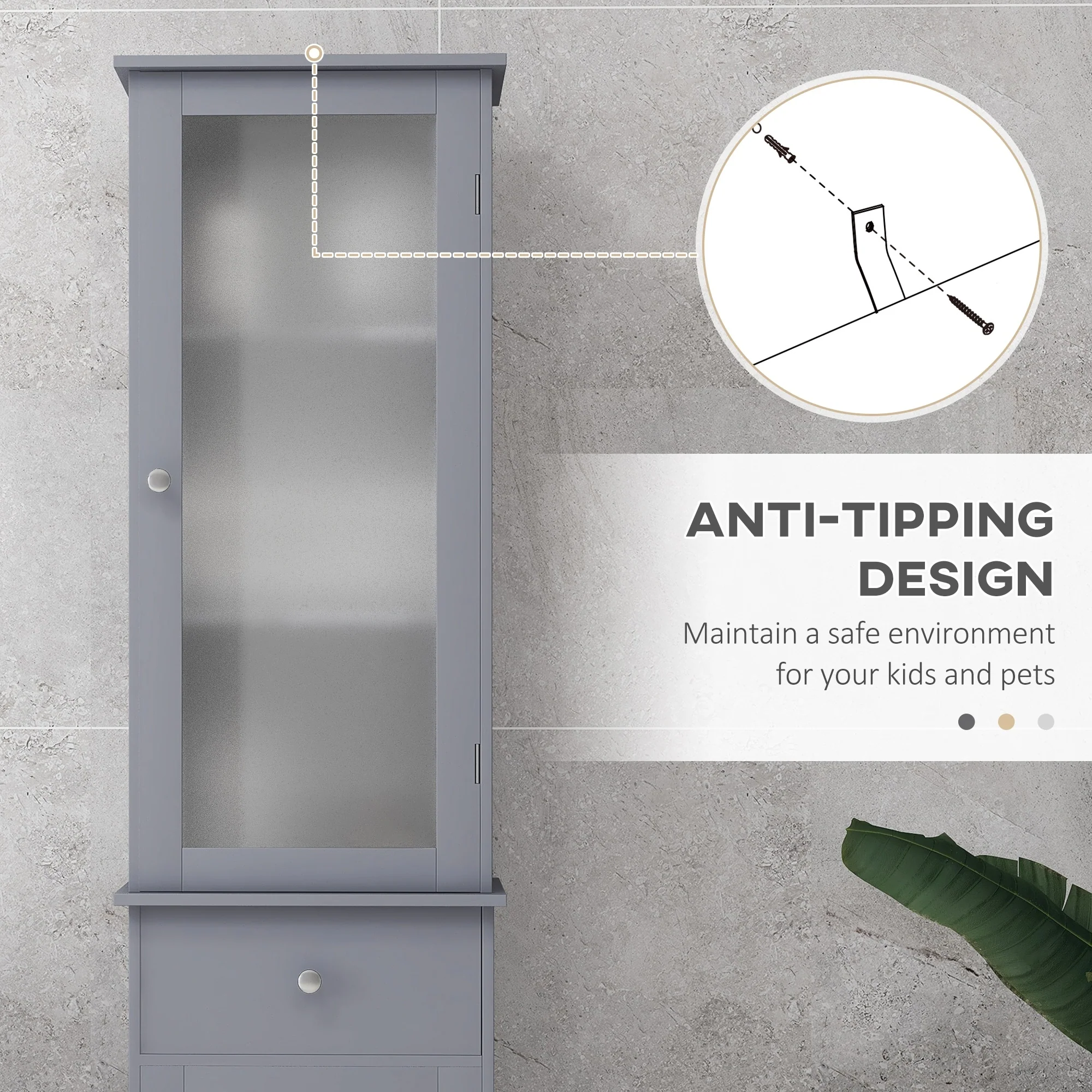 kleankin Slim Bathroom Storage Cabinet, Tall Bathroom Cabinet, Narrow Linen Tower with Acrylic Door, Drawer and Shelves, Gray