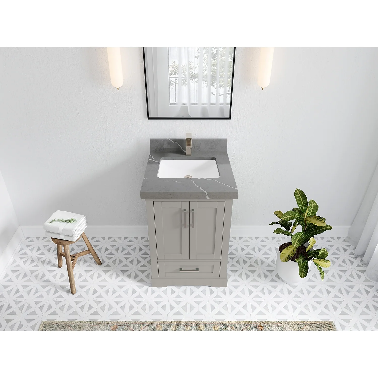 Willow Collection 30 in W x 22 in D x 36 in H Reeded Boston Single Bowl Sink Bathroom Vanity with Quartz or Marble Countertop