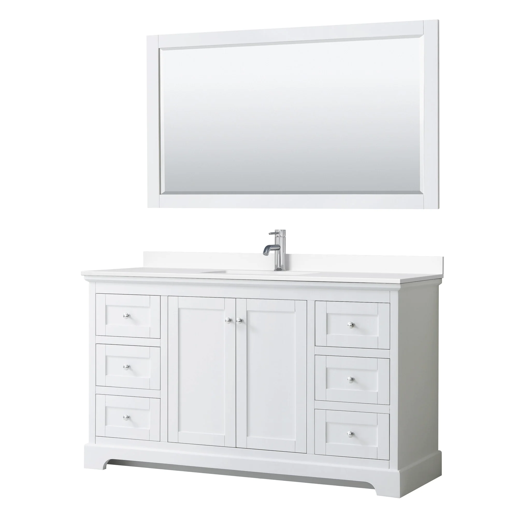 Avery 60 Inch Single Vanity, Cultured Marble Top, 58 Inch Mirror