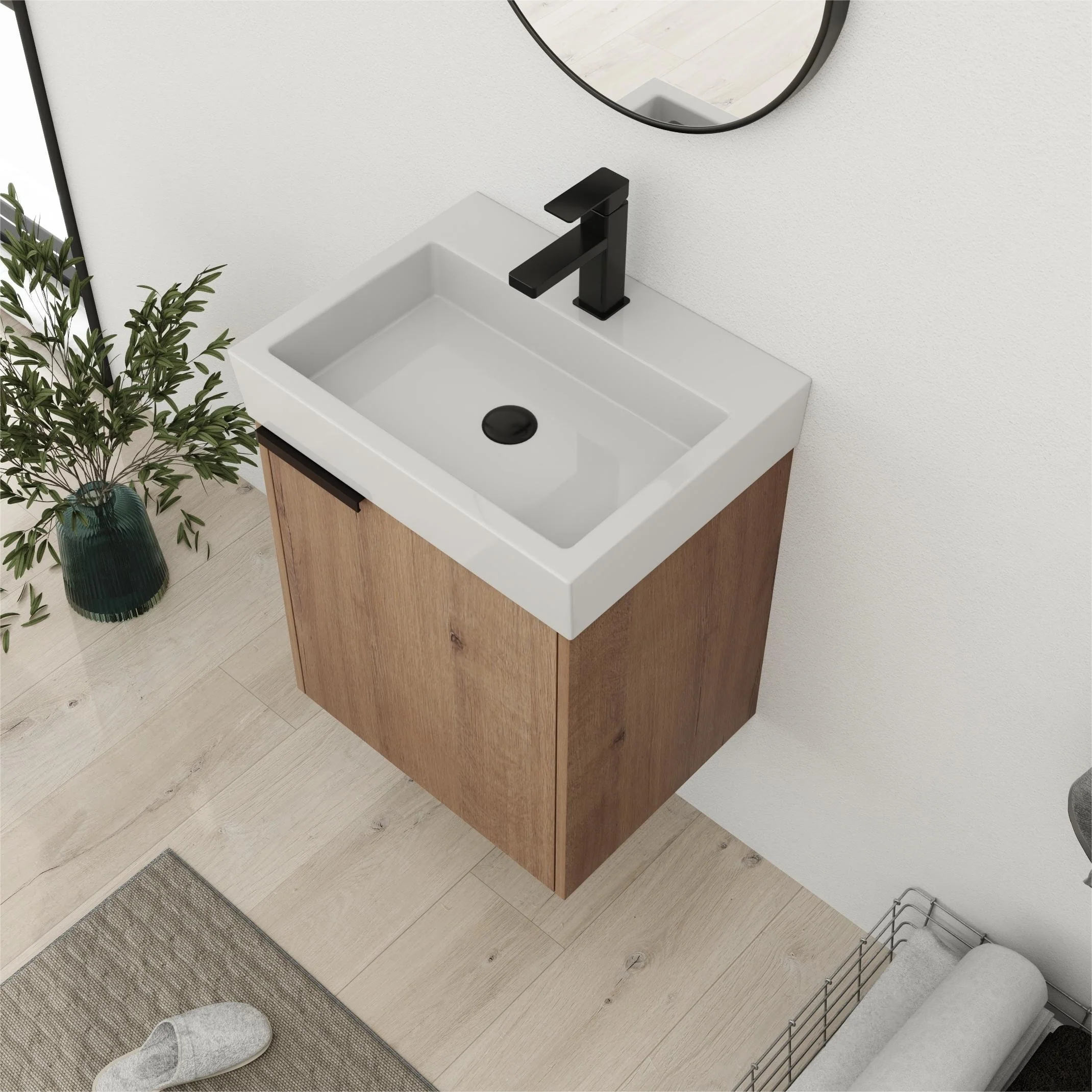 Bathroom Vanity With Sink In 16/18 Inch, Floating Bathroom Vanity With Soft Close Door