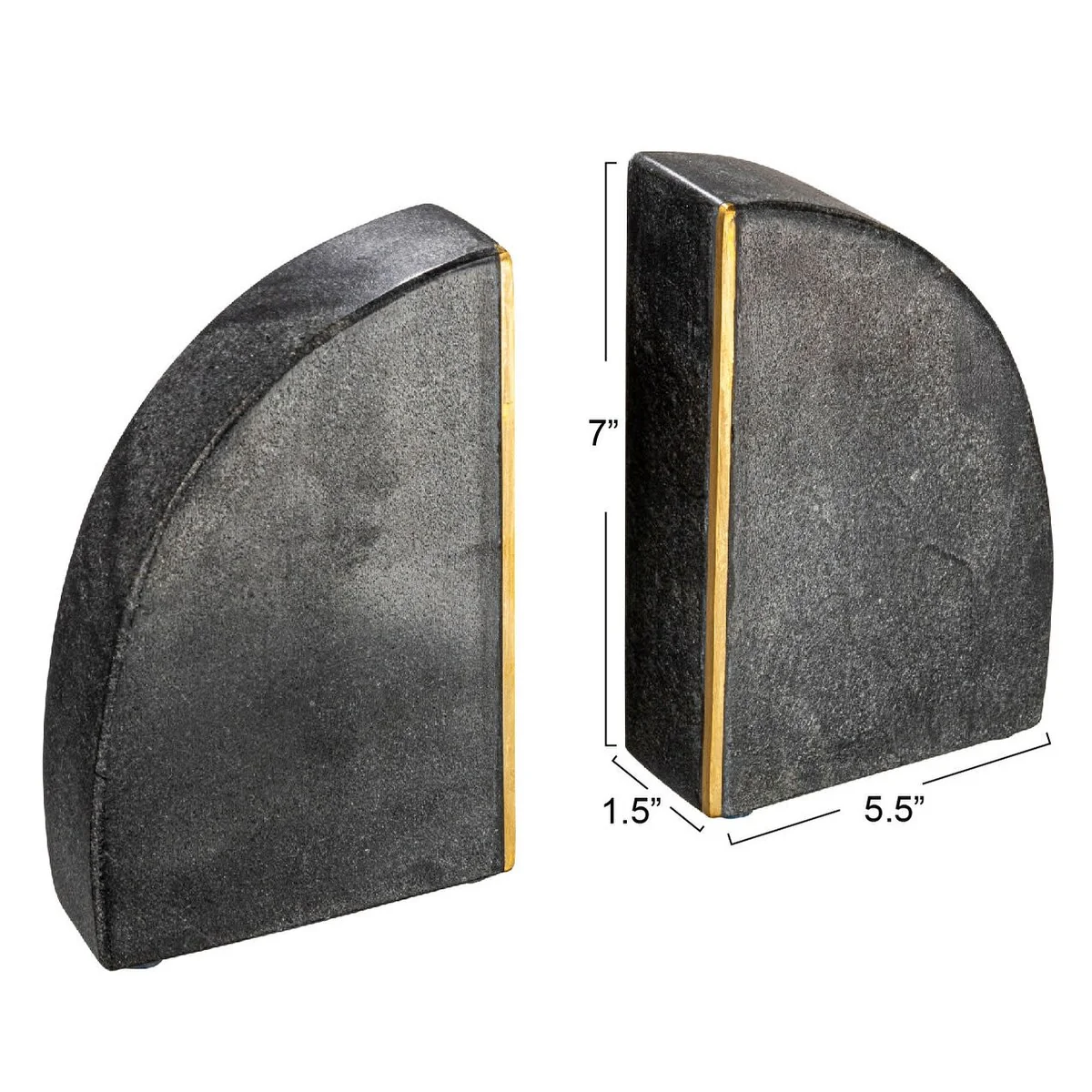 Arched Marble Bookends with Brass Detail - 5.5