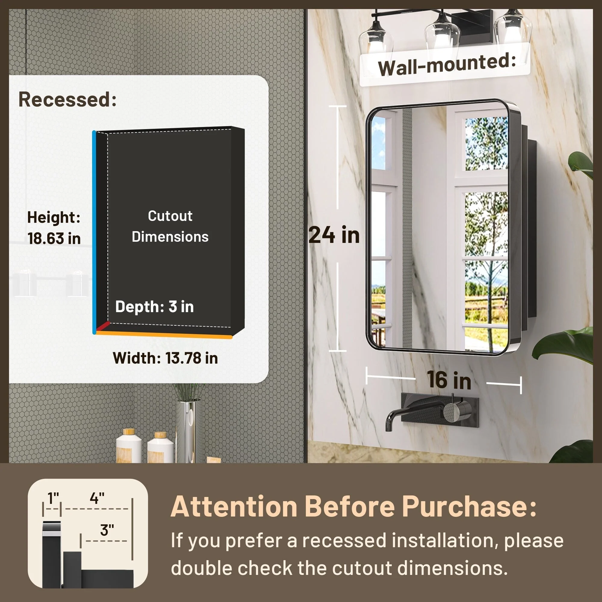 KEONJINN Medicine Cabinets for Bathroom with Mirror, Stainless Steel 1-3 Framed Doors