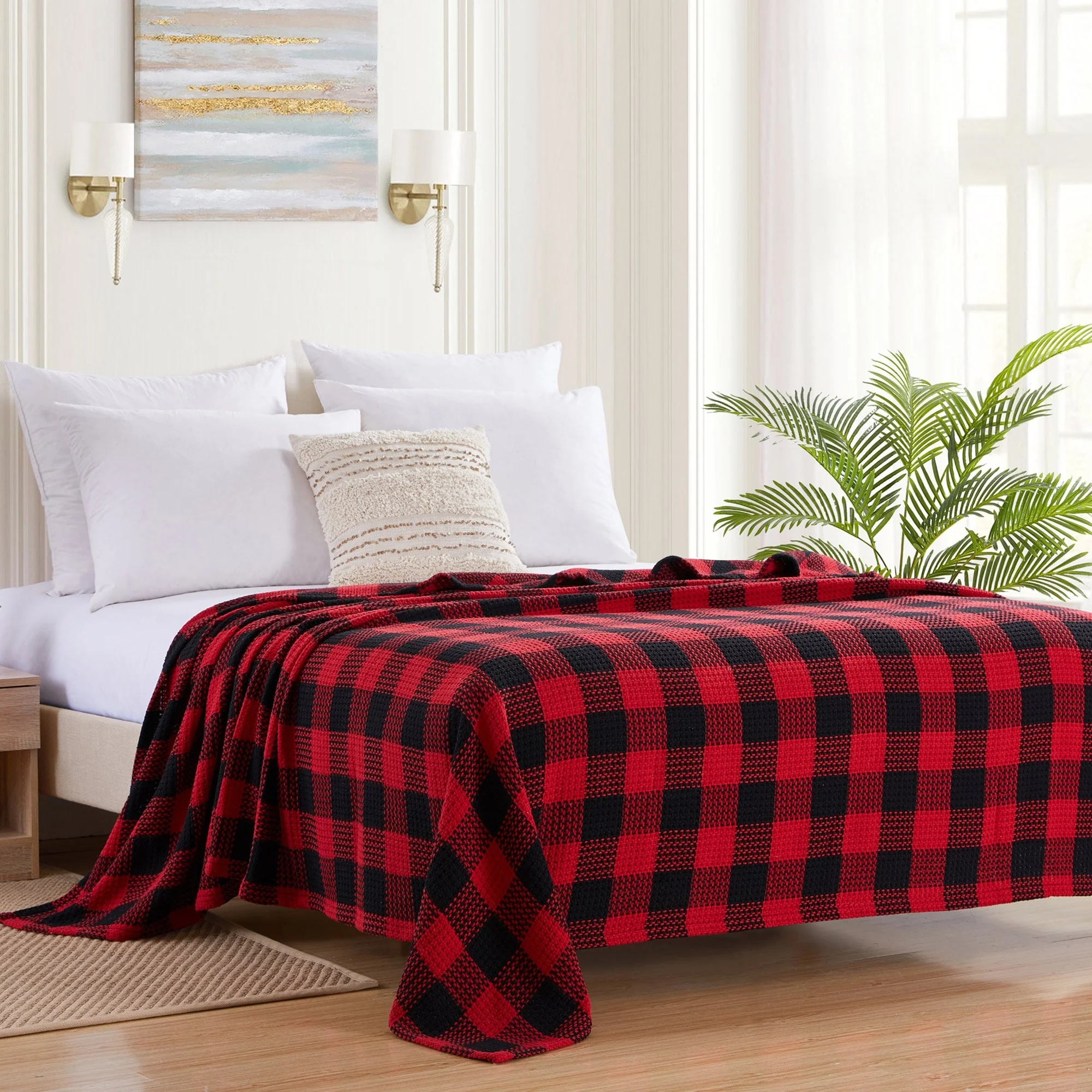 Sweet Home Collection Cotton Blend Knit Buffalo Check Blanket