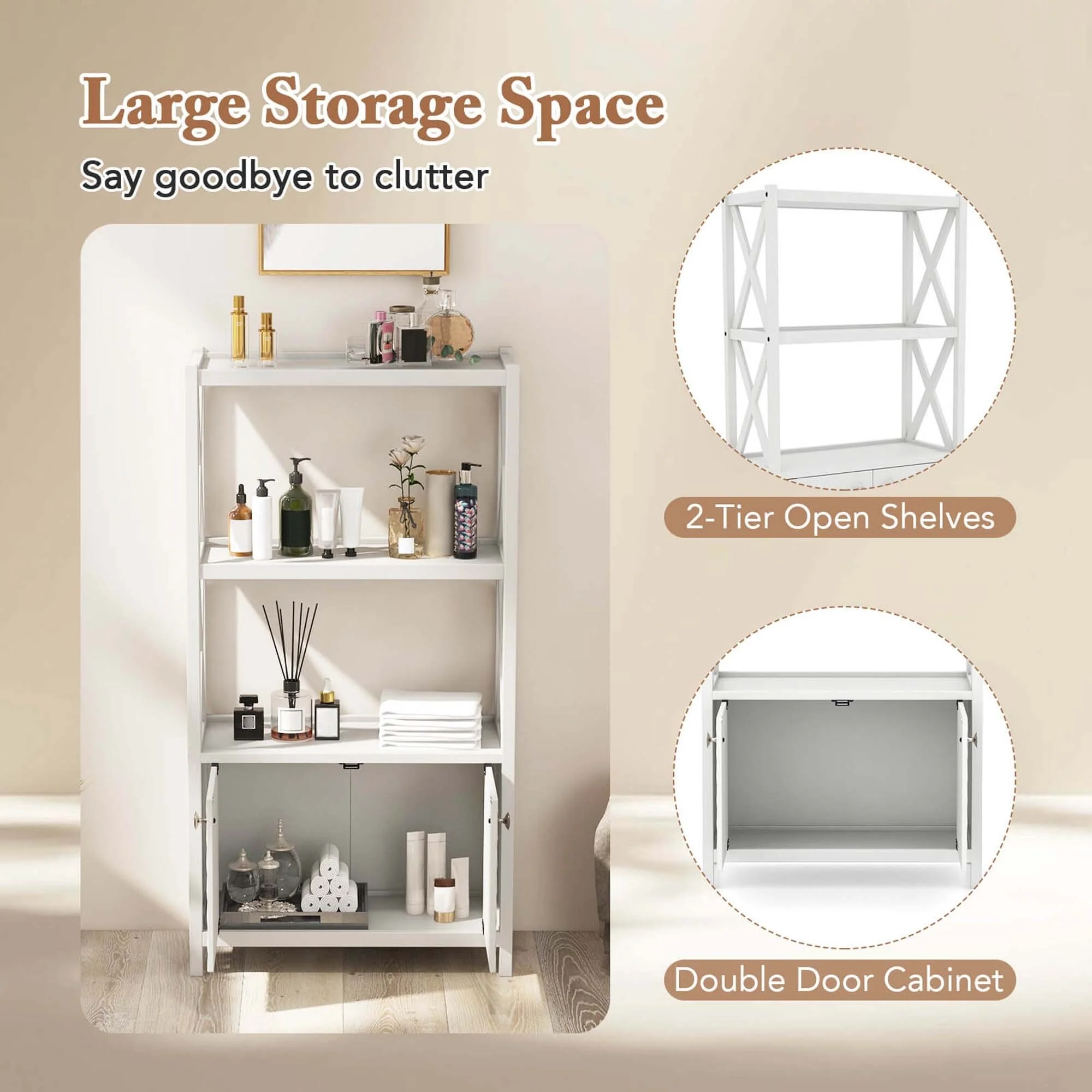 Costway Bathroom Storage Cabinet with Open Shelves & Double Doors - See Details