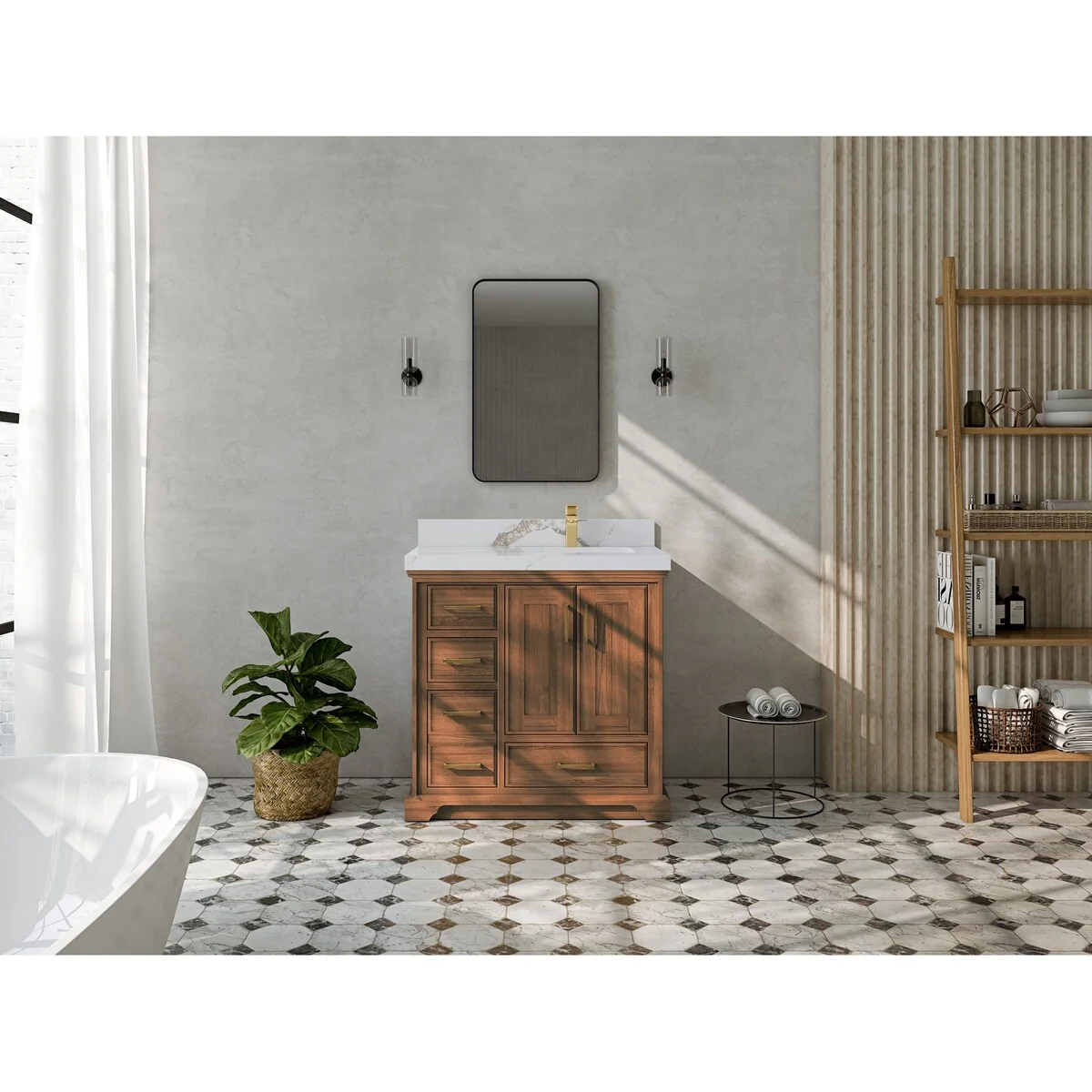 Willow Collections 36 in. W x 22 in. D Charlotte Teak Right Offset Sink Bathroom Solid Teak Vanity with Countertop