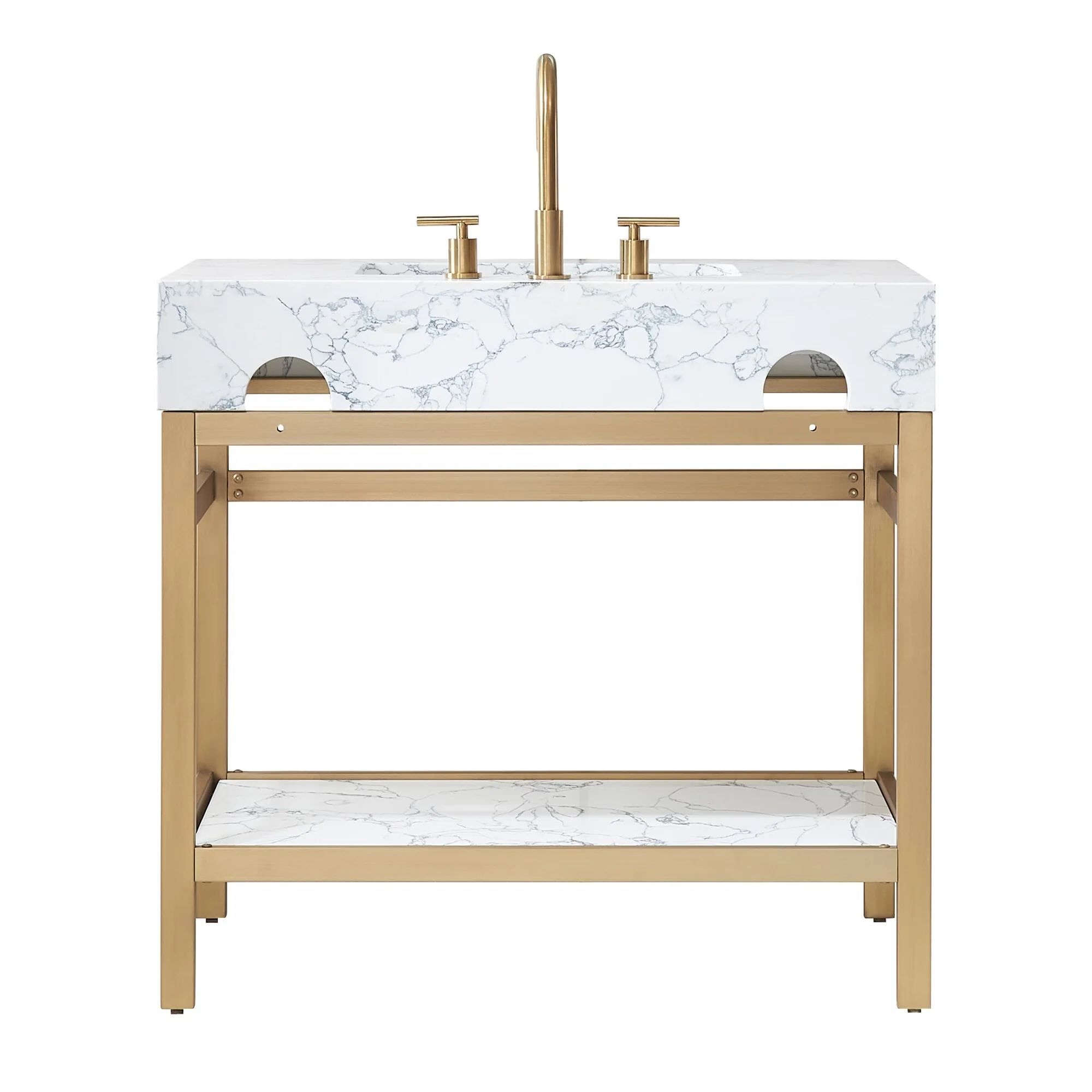 Ecija Bath Vanity, Metal Support with Composite Stone Top, no Mirror