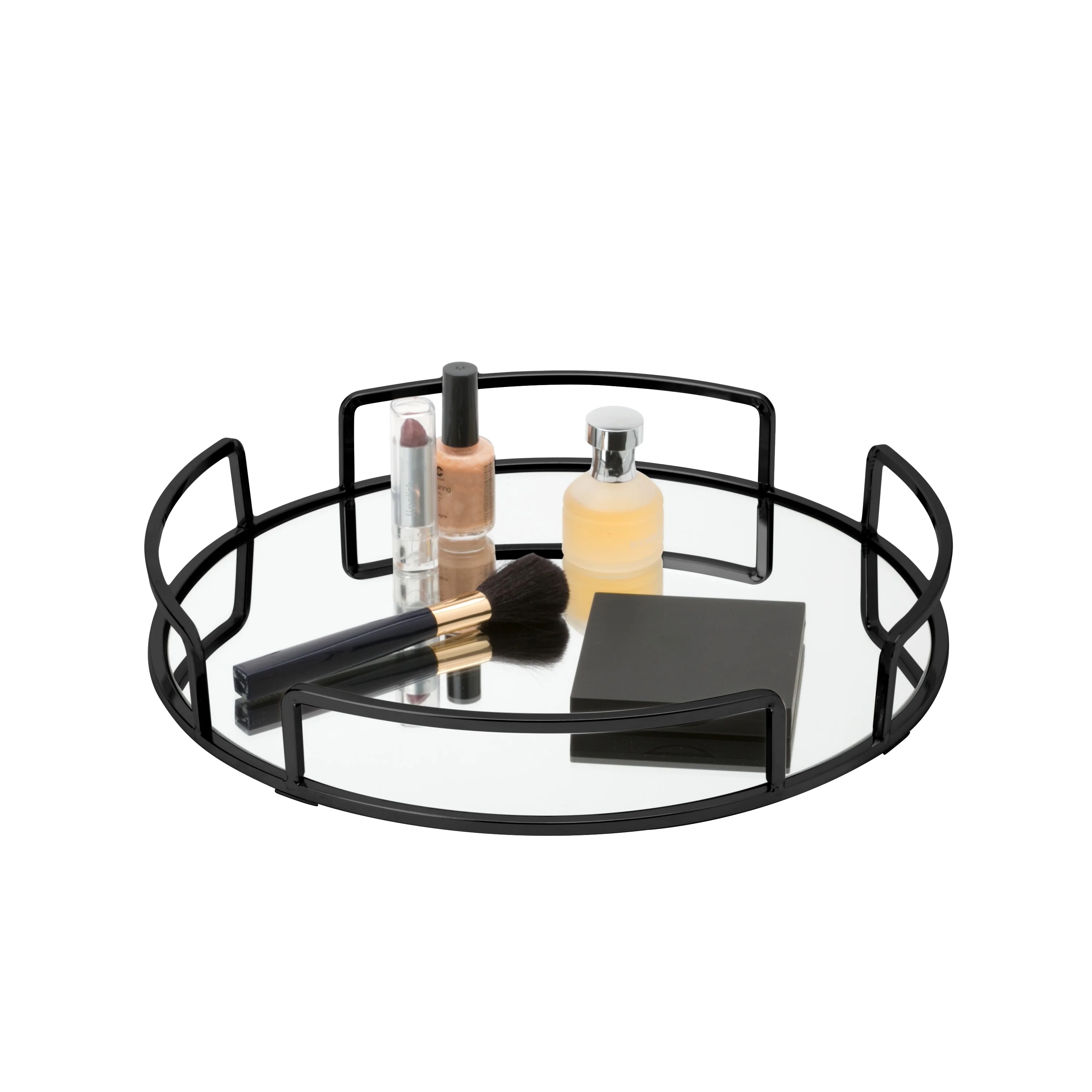 Home Details Modern Round Design Mirror Vanity Tray in Matte Black - Mattblack - 13