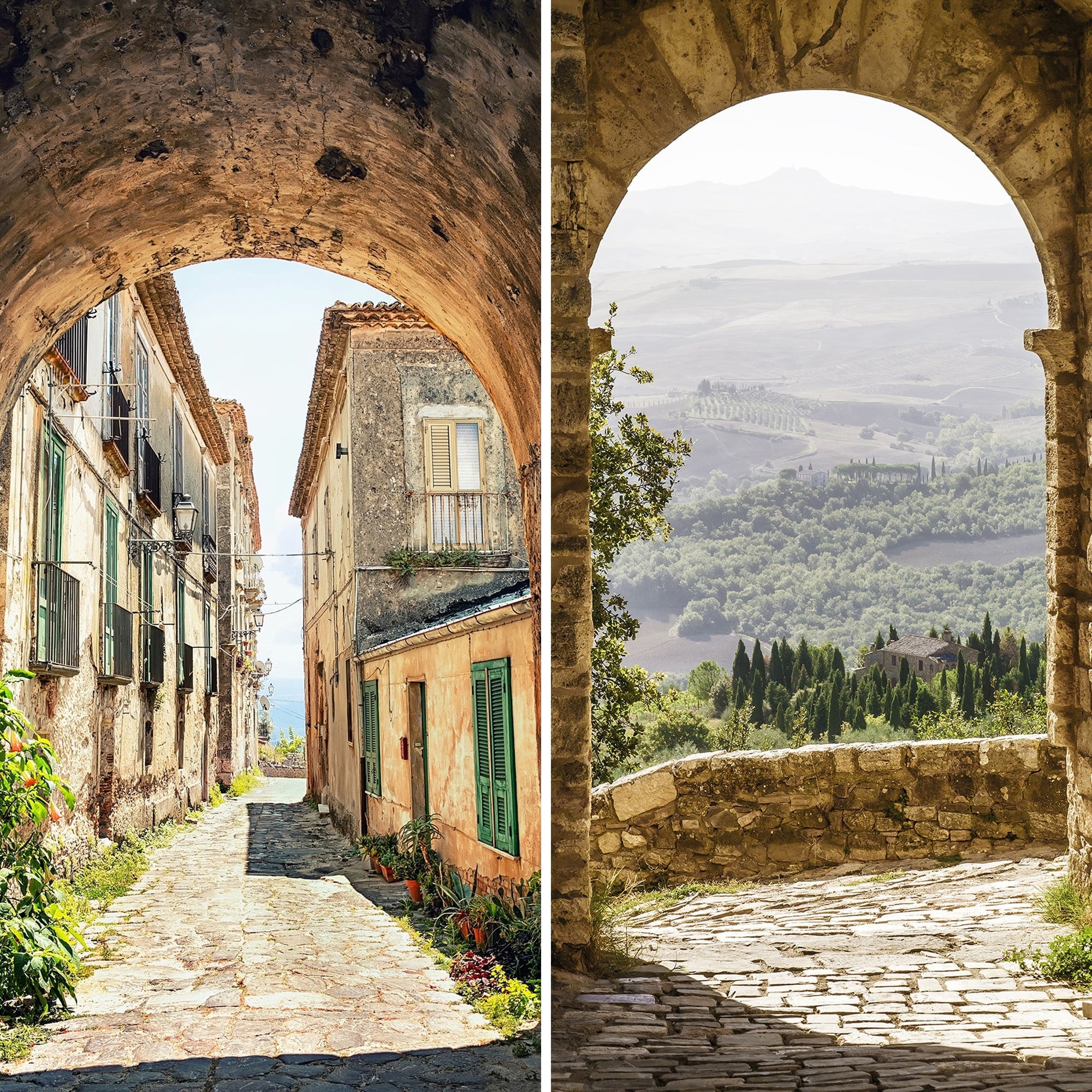 6 ft. Tall Double Sided European Village Canvas Room Divider