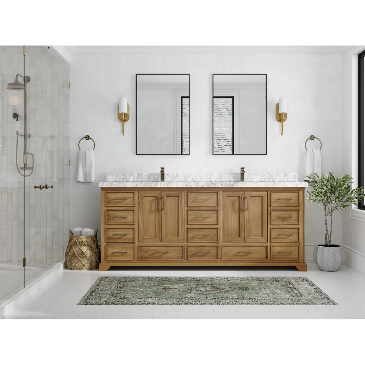 Willow Collections 84 in. W x 22 in. D Charlotte Teak Double Sink Bathroom Solid Teak Vanity with Countertop