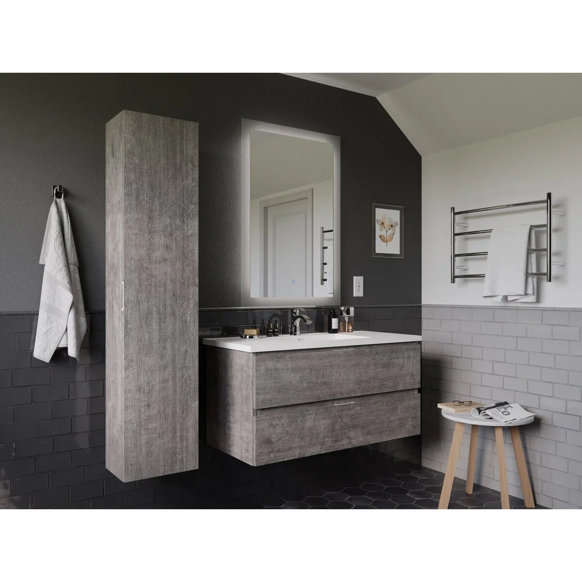 55 in. H x 12 in W Bath Vanity Side Cabinet in Rich Gray with 4 Sturdy Shelves - 9