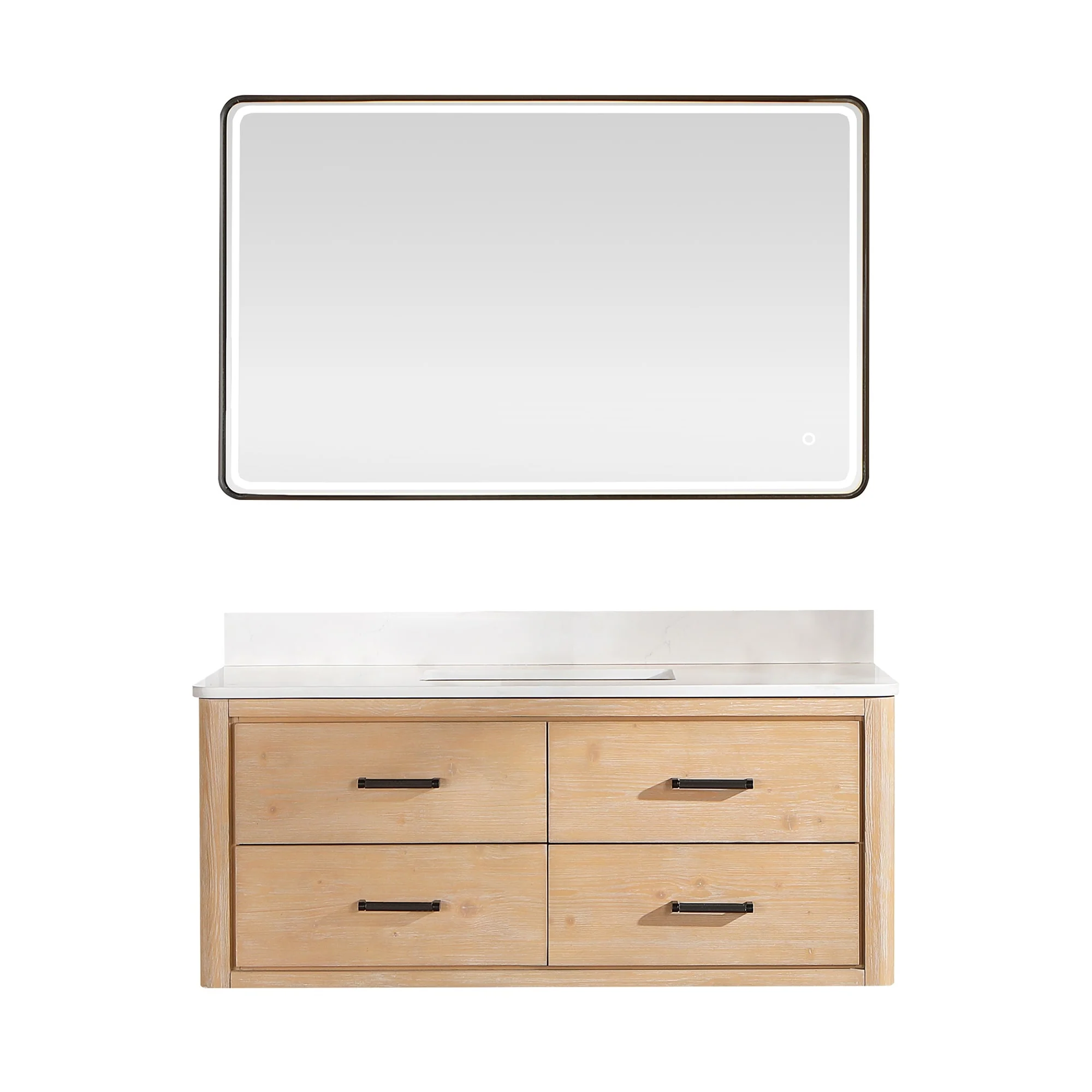 Cristo Floating Bath Vanity with White Quartz Stone Top and Mirror
