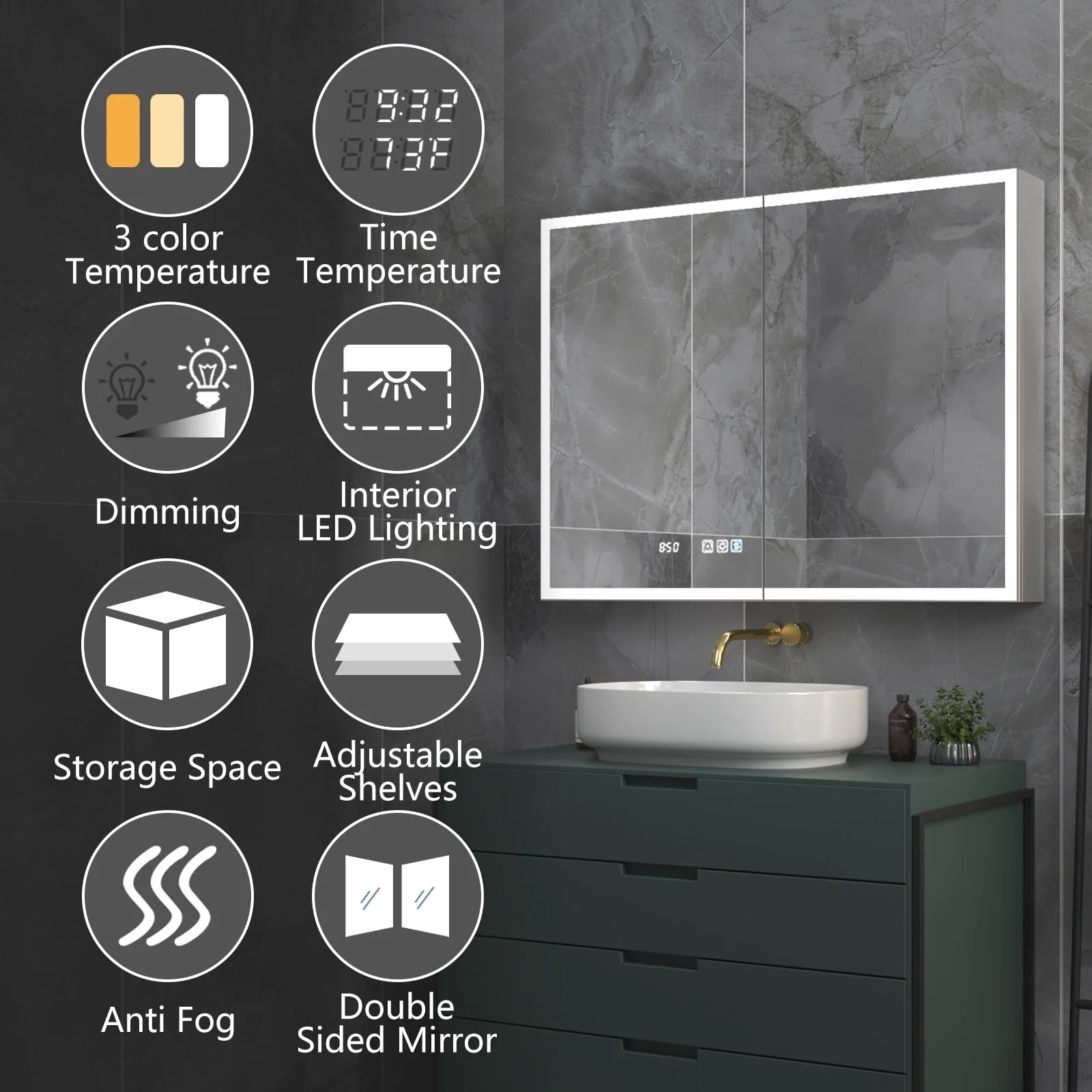 ExBrite Led Lighted Medicine Cabinet Recessed or Surface with Mirrors