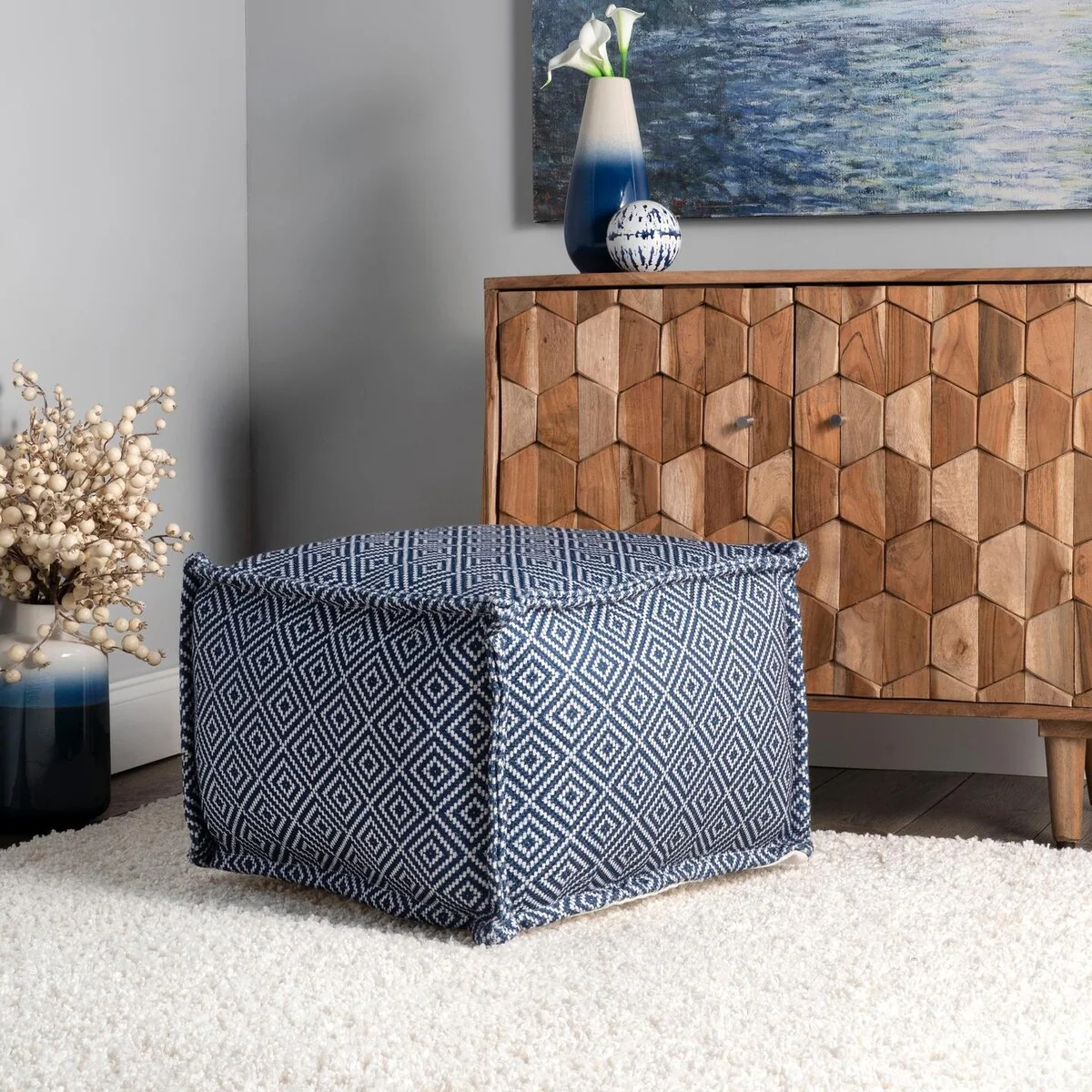 Nuloom Amalfi Aztec Print Indoor/Outdoor Ottoman Pouf