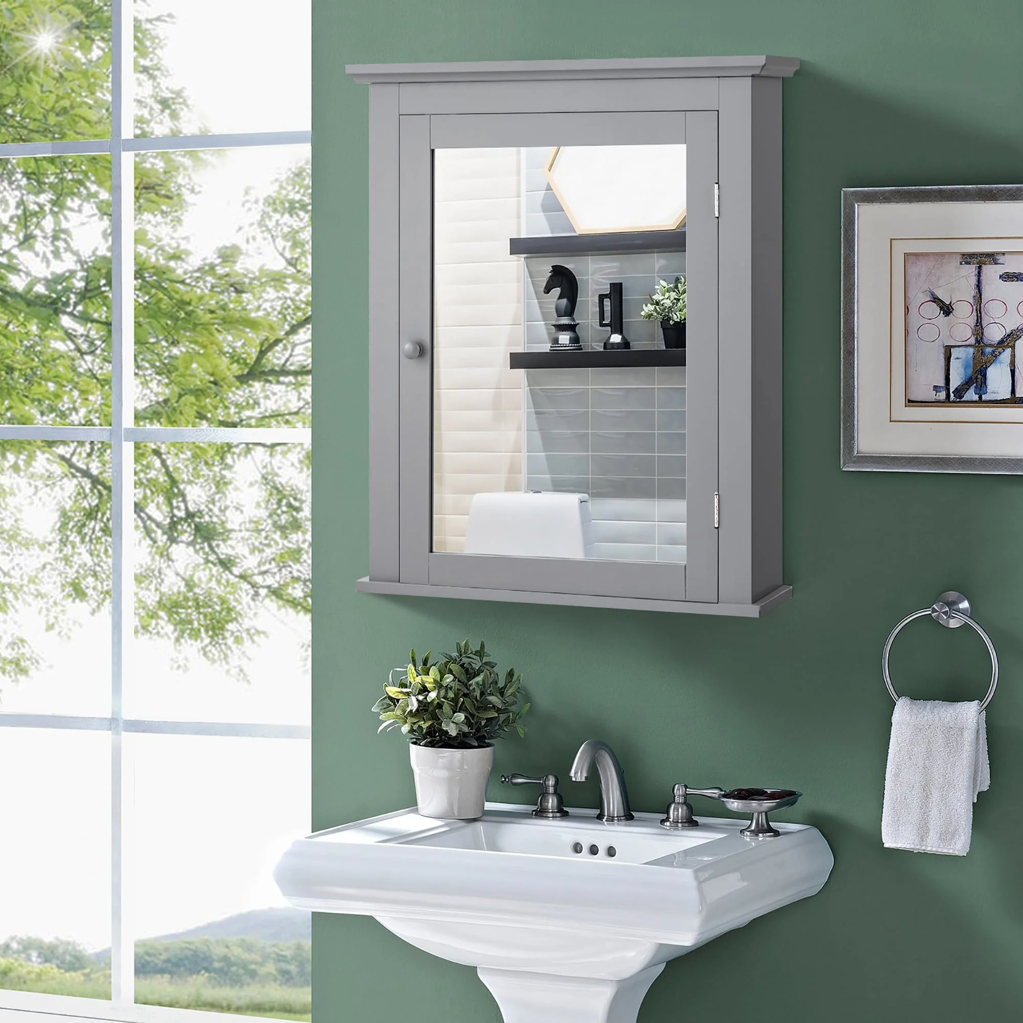 Mirrored Wall Mounted Bathroom Cabinet Storage Cabinet with Door