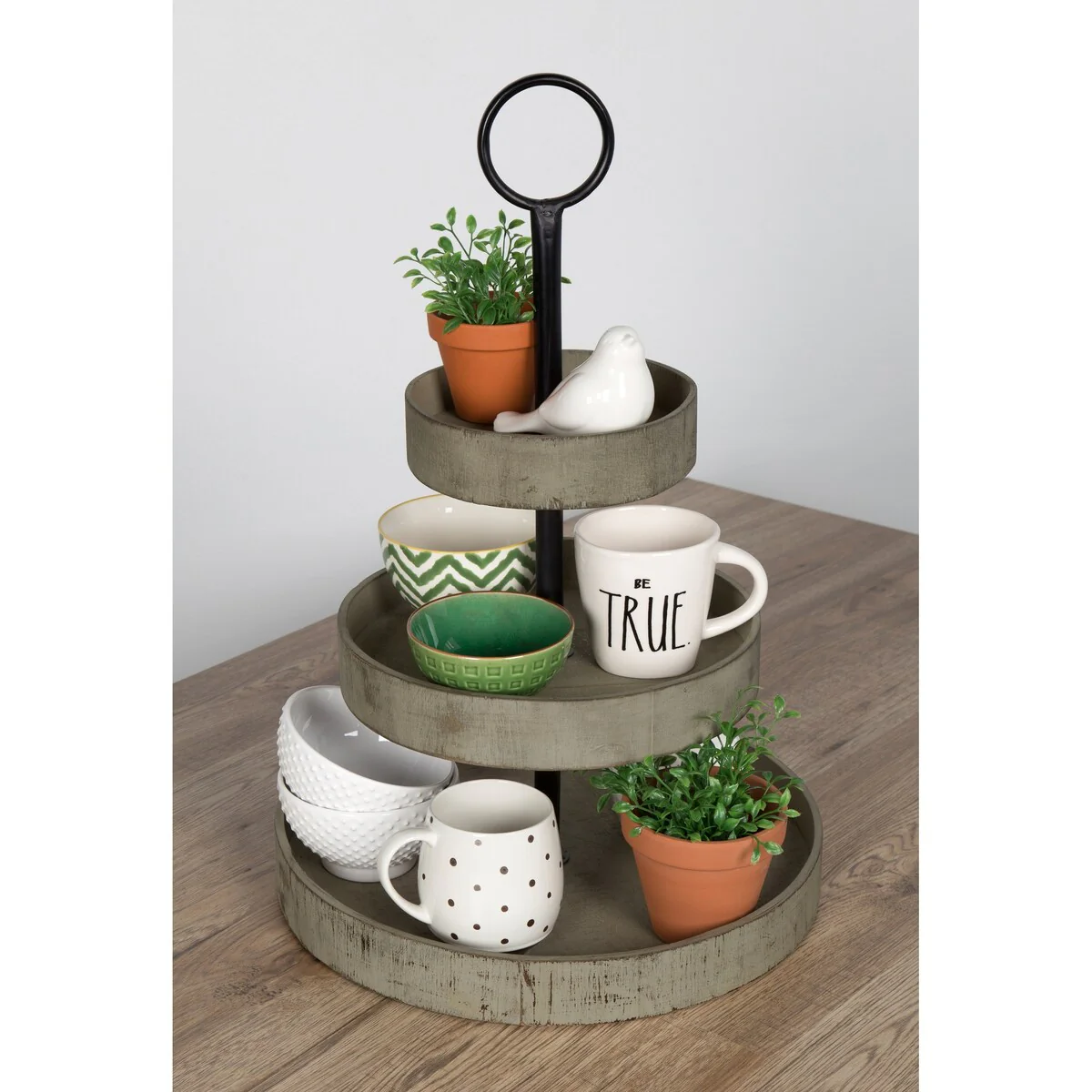 Kate and Laurel Woodmont 3 Tiered Wood Tray - 3 Tier