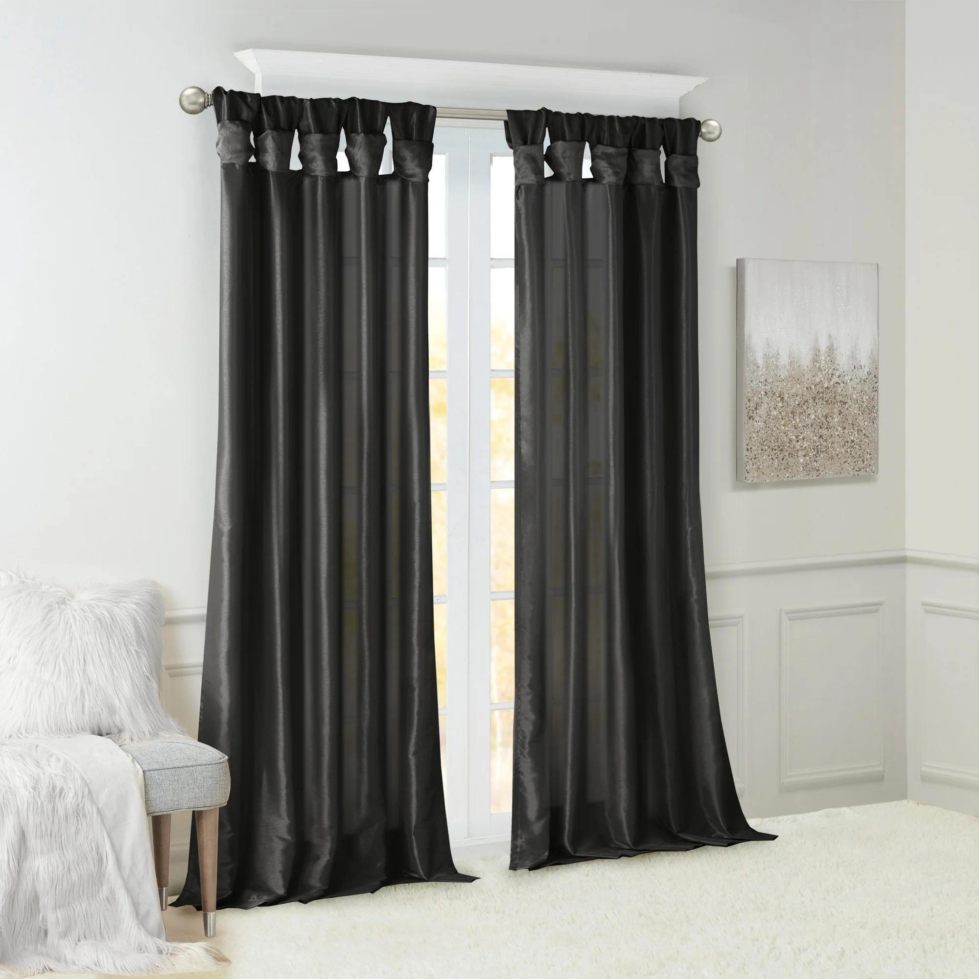 Twist Tab Lined Window Curtain Panel Black 50x108
