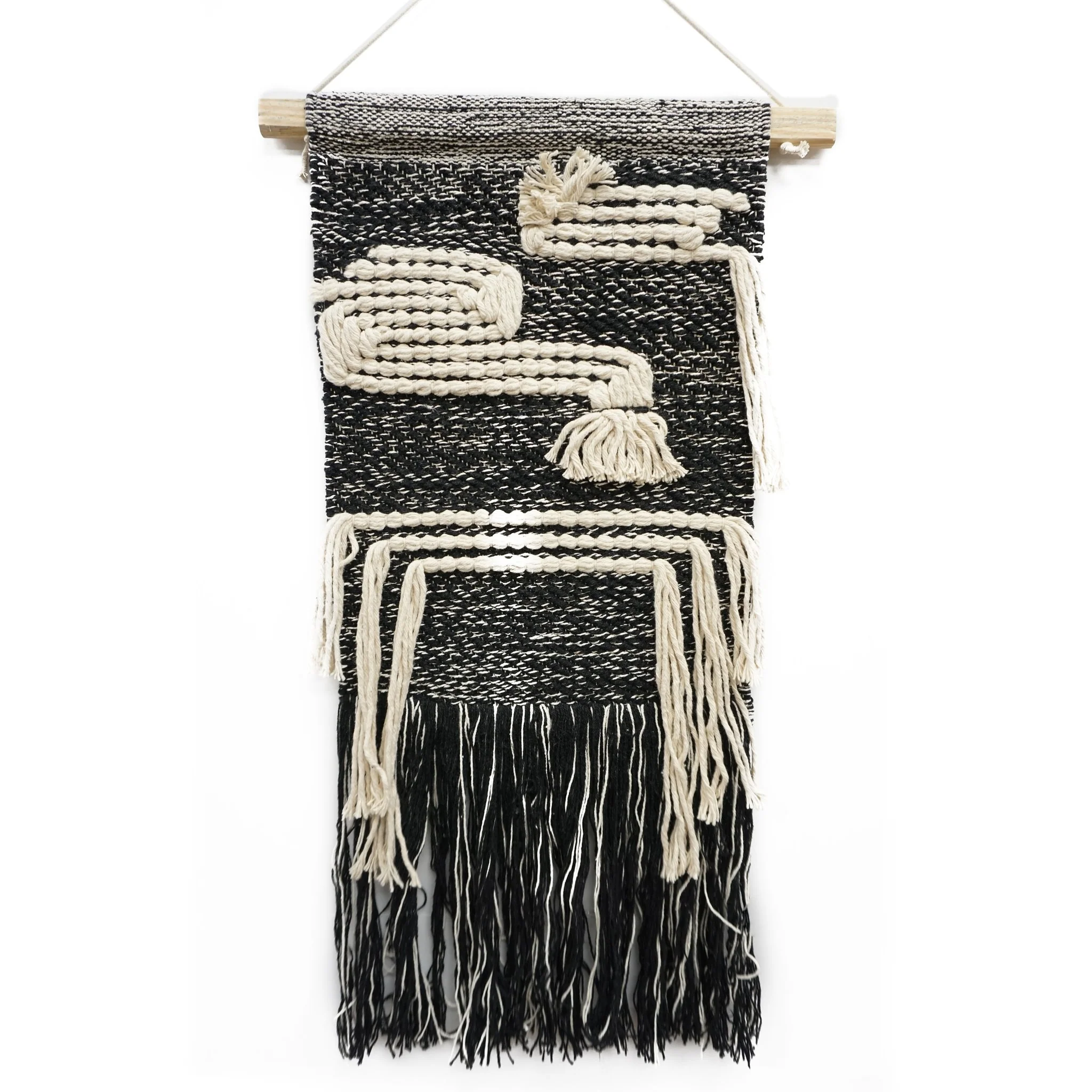 Home&Manor Wool and Cotton Macrame Wall Hanging with Rod Included - Exact Size