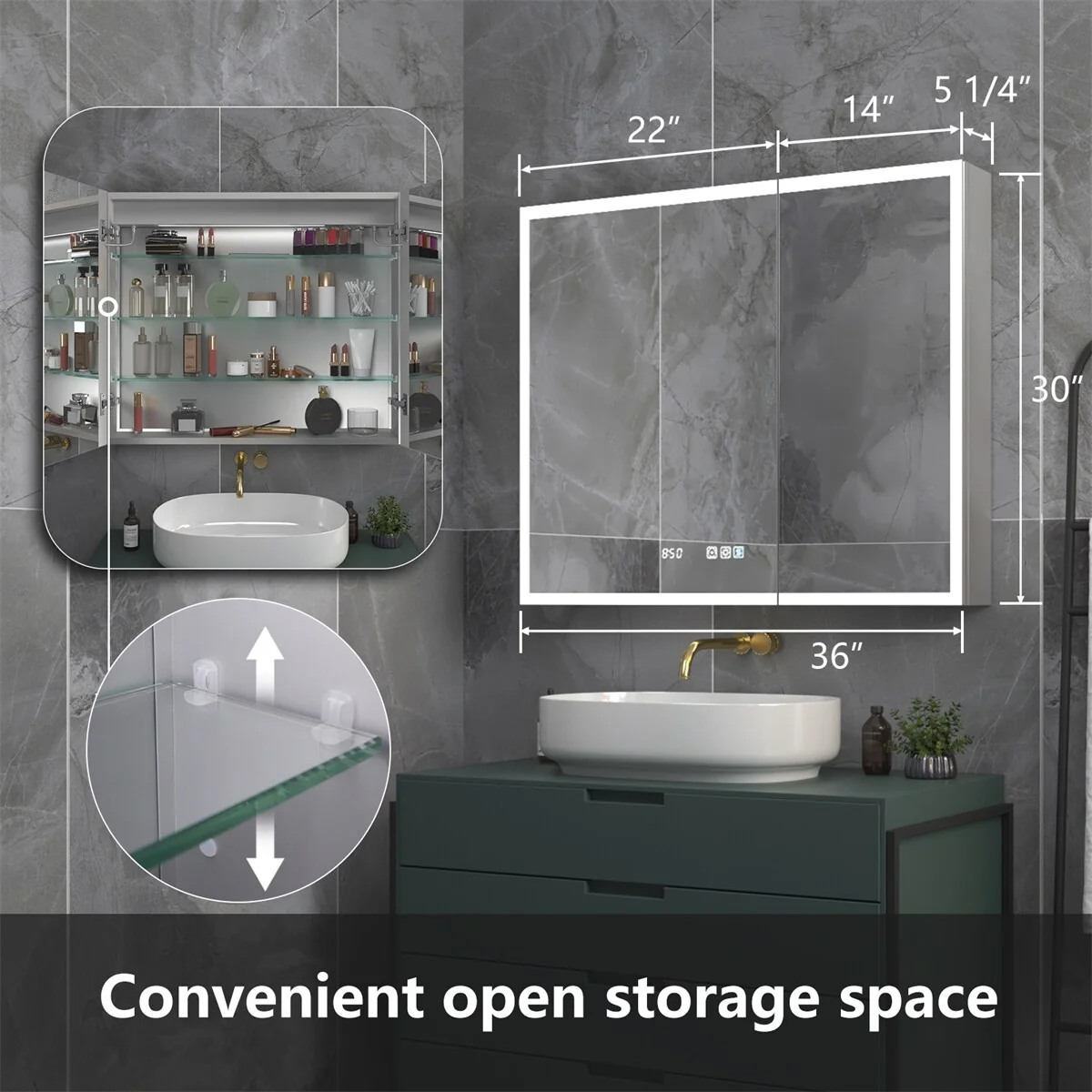 ExBrite Led Lighted Medicine Cabinet Recessed or Surface with Mirrors