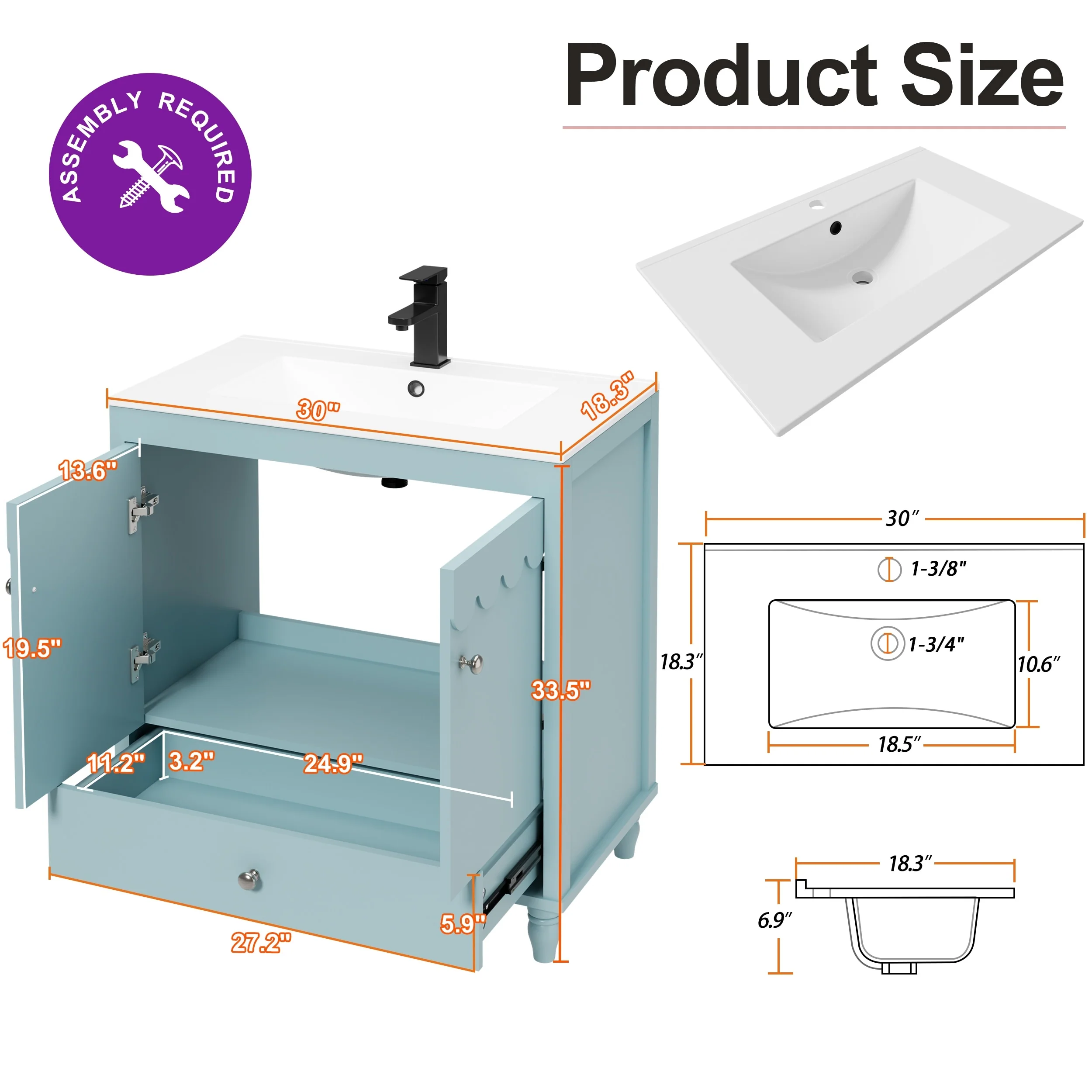 Lace Trim Freestanding Bathroom Vanity Set - Perfect for Bathrooms