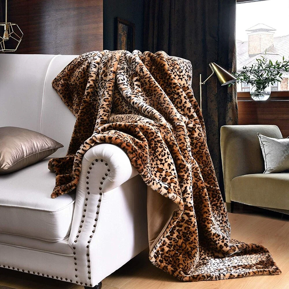 Silver Orchid Quirk Faux Fur Leopard Throw Blanket