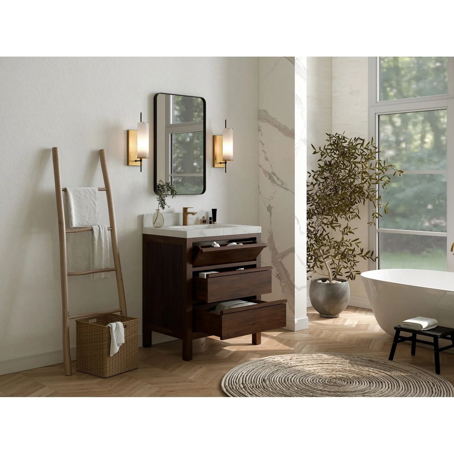 Willow Collections 30 in. W x 22 in. D Elizabeth Solid Teak Wodd Single Sink Bathroom Vanity with Countertop