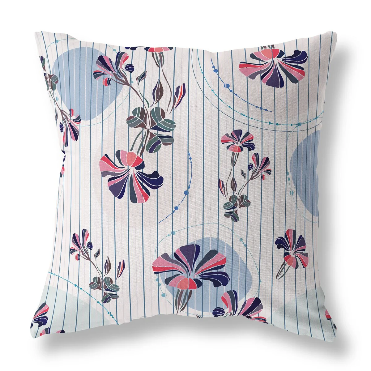OffWhite And Blue Circular Garden Indoor/Outdoor Throw Pillow Zipper