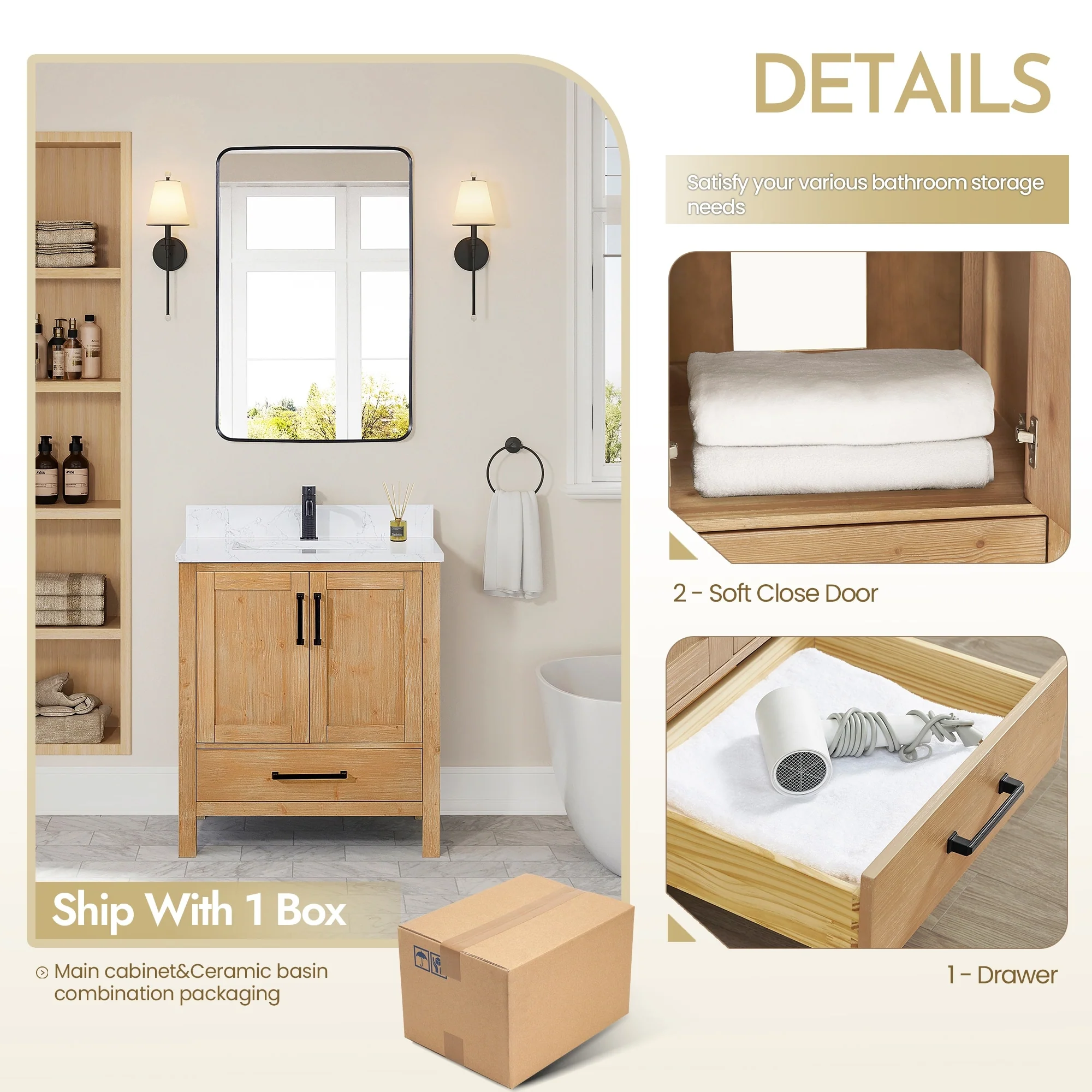Shannon Bath Vanity with Composite Stone Countertop without Mirror
