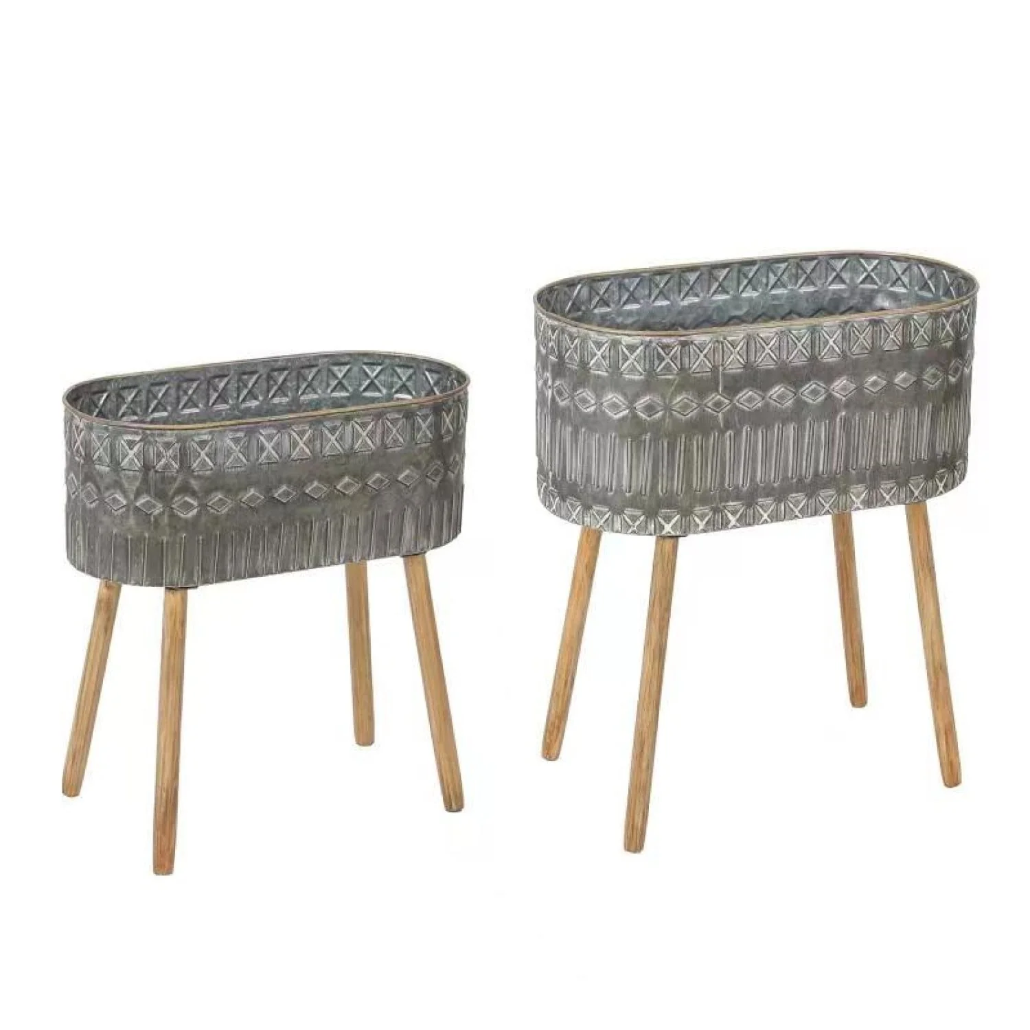 2-Piece Grey Metal Cachepot Planters