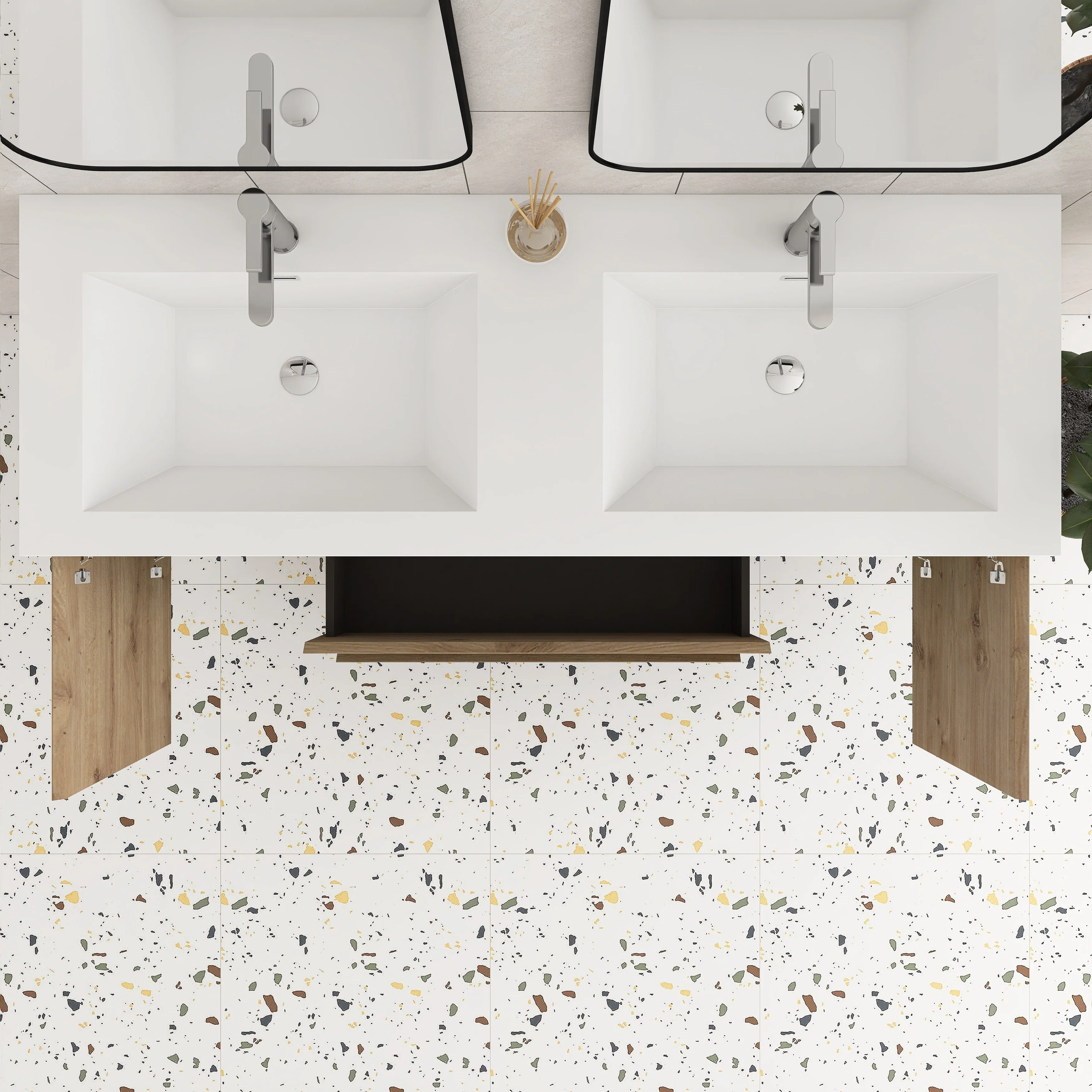 Angela Wall Mounted Bathroom Vanity in F. Oak with White Cultured Marble Top
