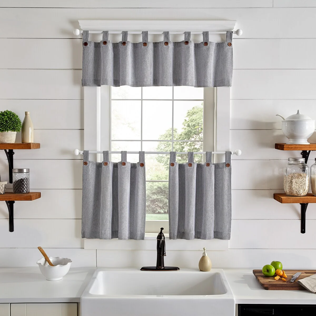 Tucker Ticking Stripe Kitchen Curtain Valance - 60