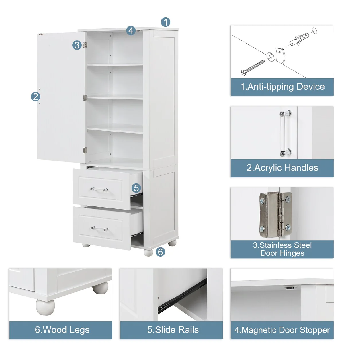 Tall Bathroom Storage Cabinet, Freestanding Storage Cabinet