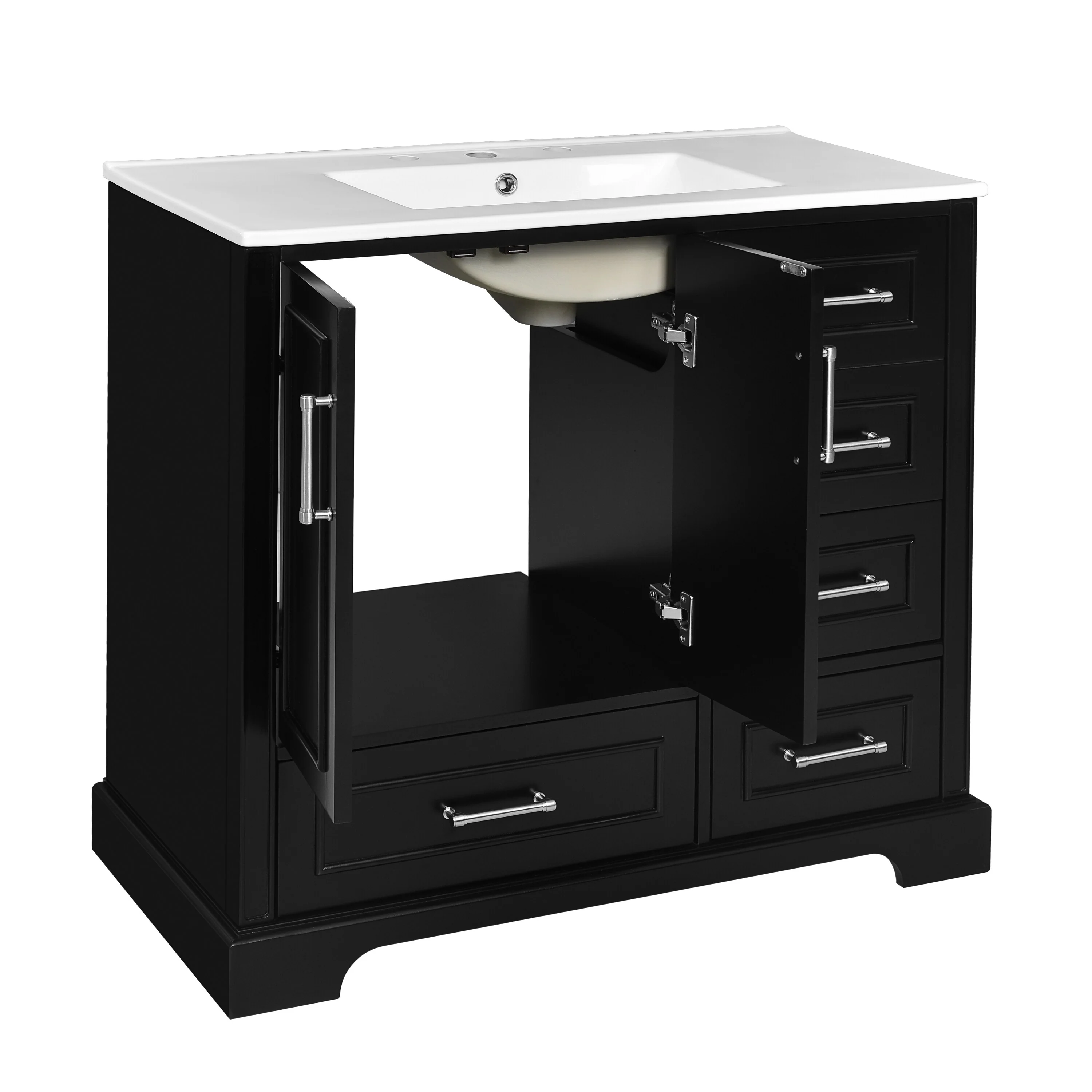 Bathroom Vanity with Resin Sink, Bathroom Vanity Set with 4 Drawers, Bathroom Storage Cabinet with 2 Soft Close Doors