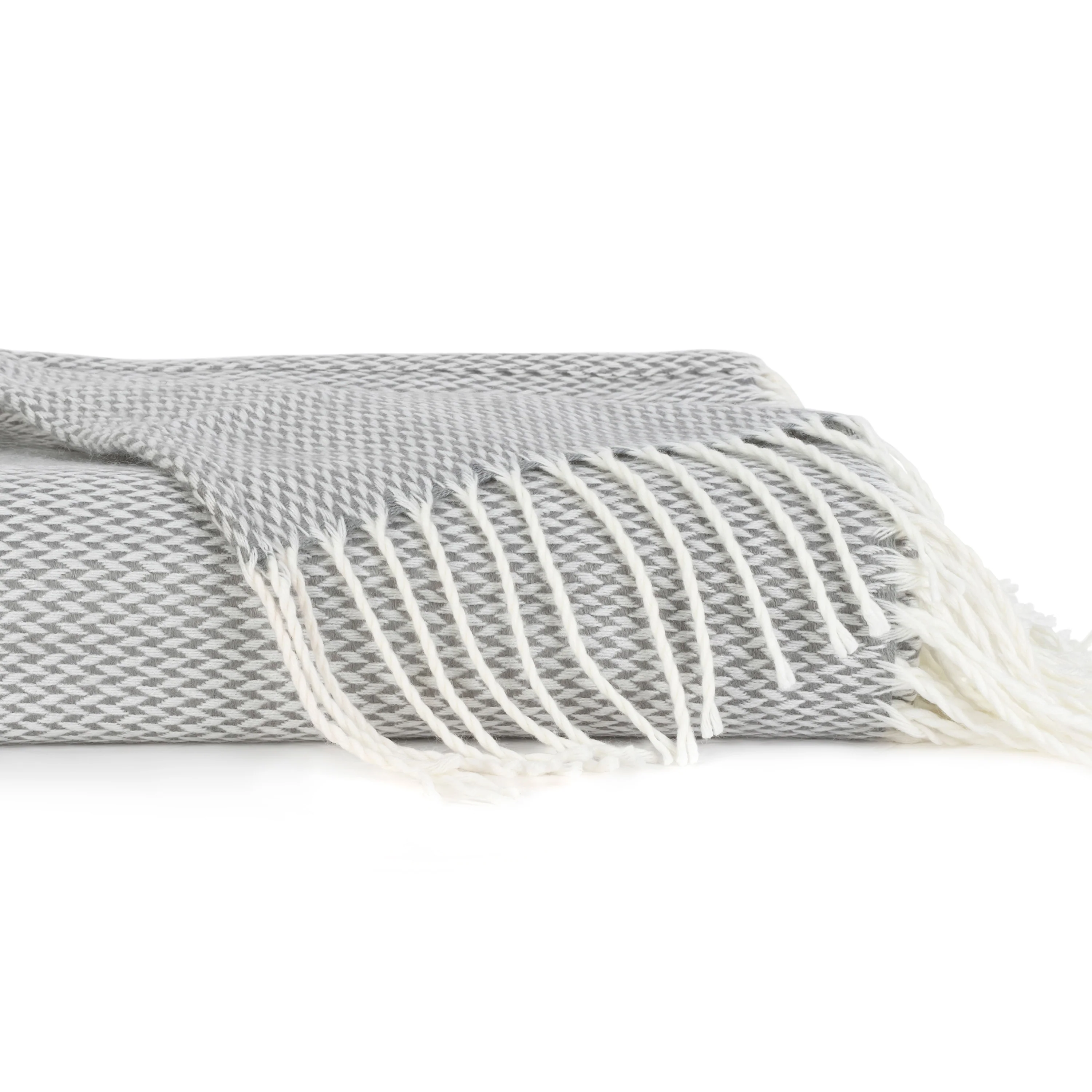 Becky Cameron Throw Blanket Herringbone with Fringed Edges